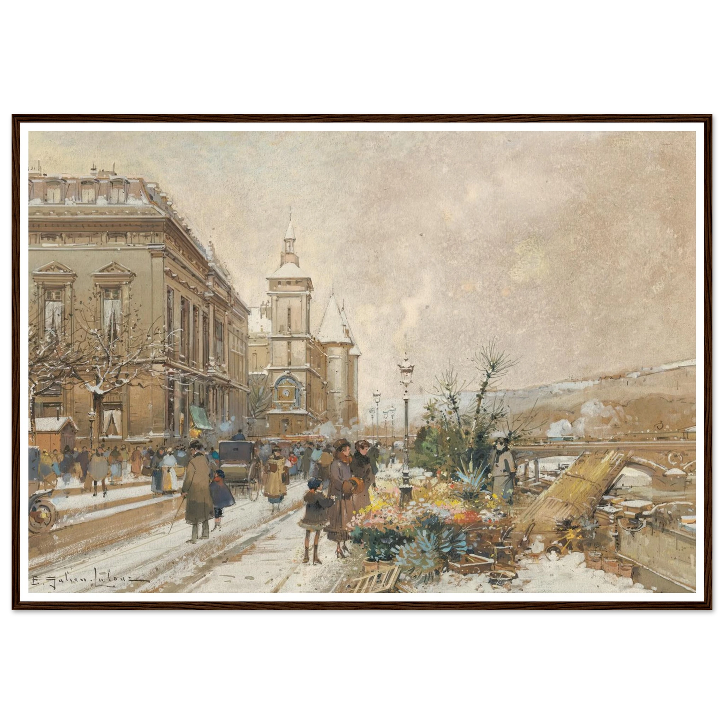 Le Marché aux fleurs Art Print | Eugene Galien Laloue - Framed Poster - 70x100 cm / 28x40″ - Black frame