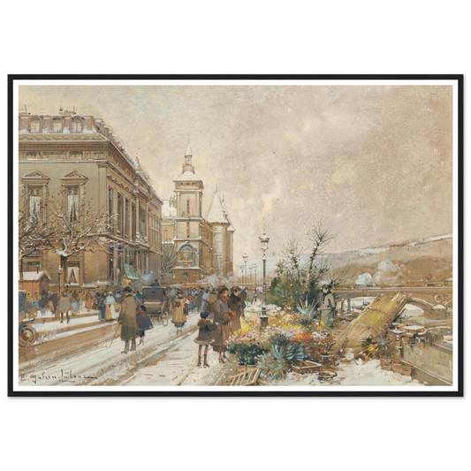 Le Marché aux fleurs Art Print | Eugene Galien Laloue - Framed Poster - 70x100 cm / 28x40″ - Black frame