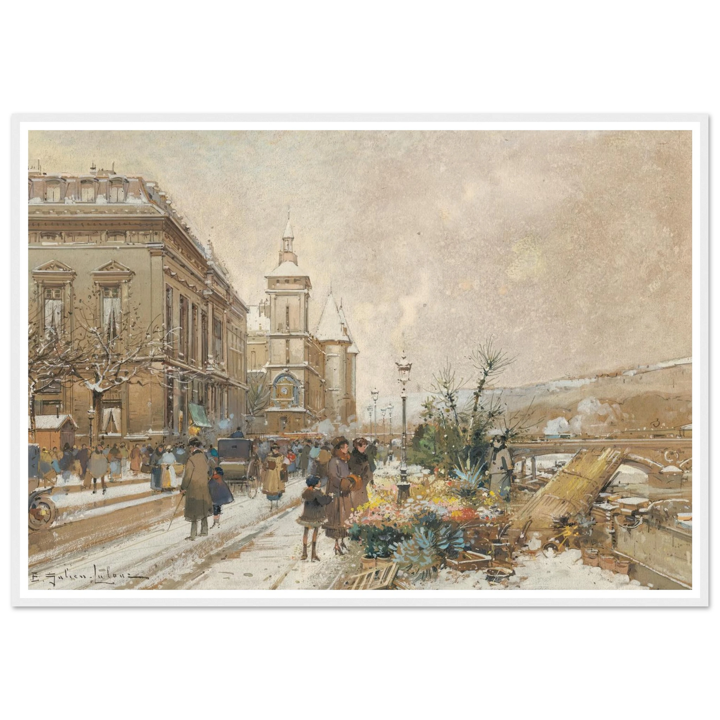Le Marché aux fleurs Art Print | Eugene Galien Laloue - Framed Poster - 70x100 cm / 28x40″ - Black frame