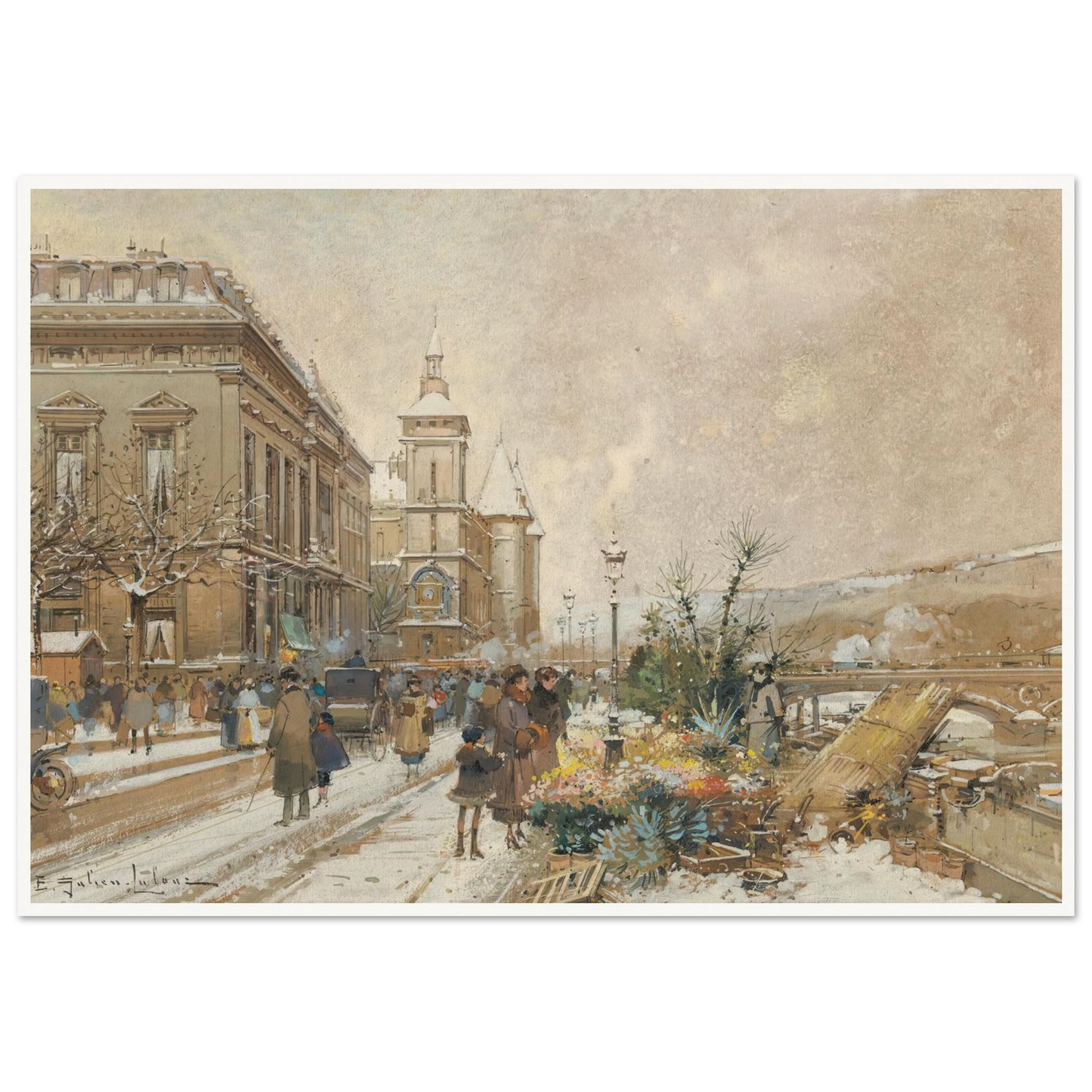 Le Marché aux fleurs Art Print | Eugene Galien Laloue - Framed Poster - 70x100 cm / 28x40″ - Black frame