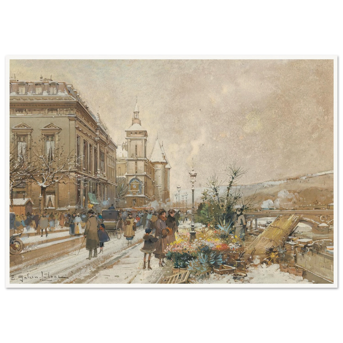 Le Marché aux fleurs Art Print | Eugene Galien Laloue - Framed Poster - 70x100 cm / 28x40″ - Black frame