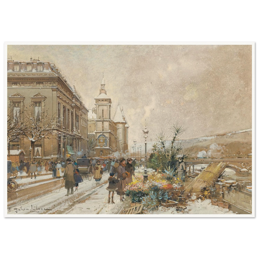 Le Marché aux fleurs Art Print | Eugene Galien Laloue - Framed Poster - 70x100 cm / 28x40″ - Black frame