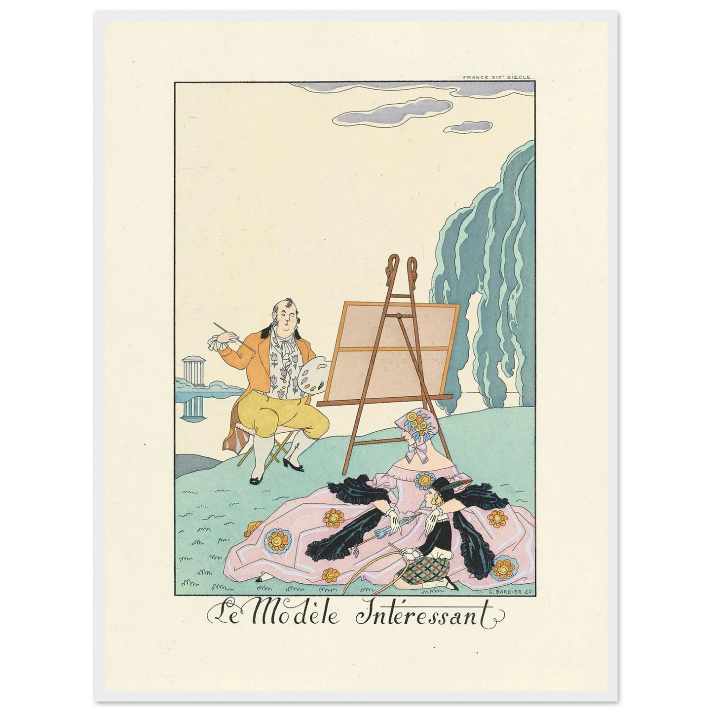 Le Modèle Intéressant(The Interesting Model) (1922–1926) Art Print | George Barbier - Framed Poster - 30x40 cm / 12x16″ - Black frame