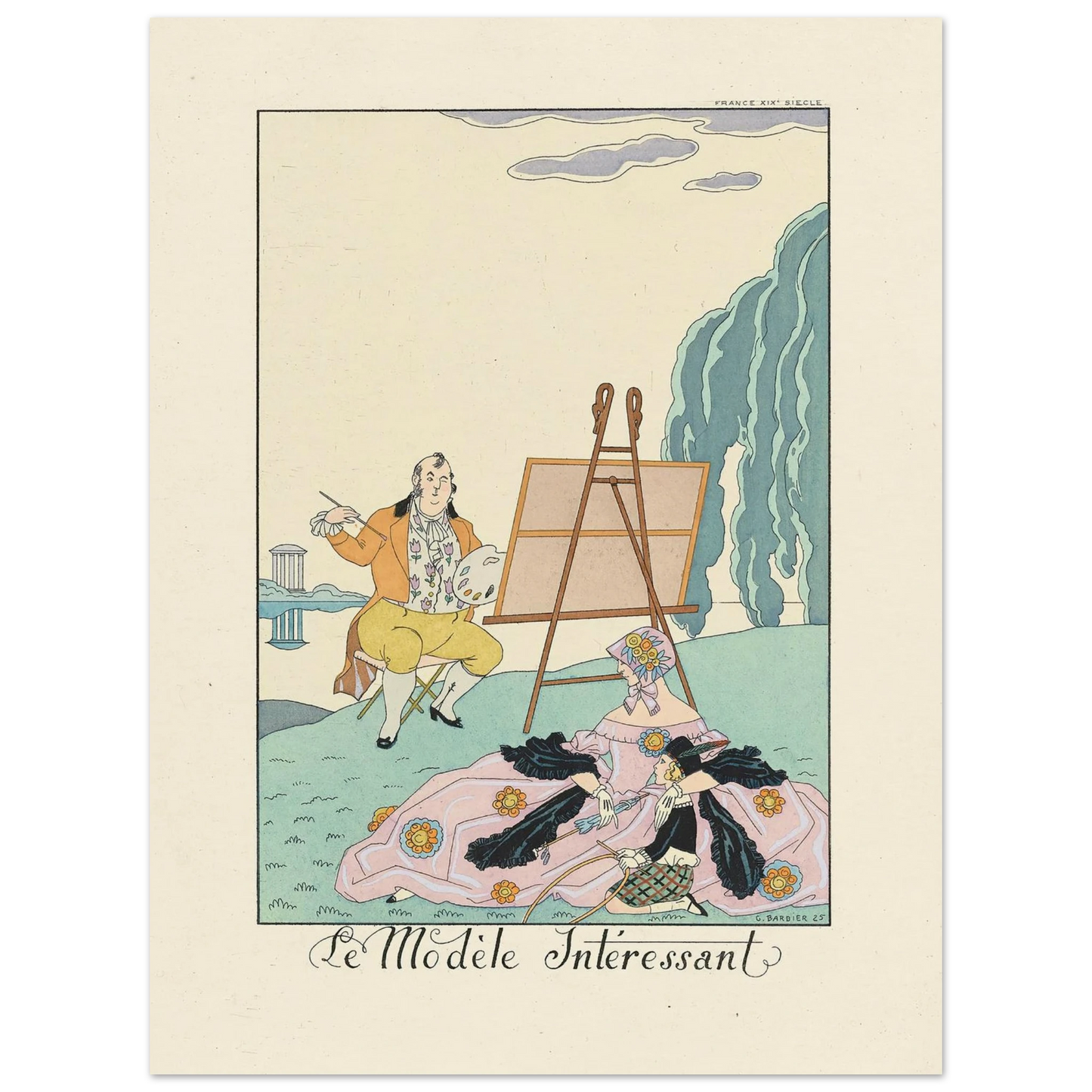 Le Modèle Intéressant(The Interesting Model) (1922–1926) Art Print | George Barbier - Framed Poster - 30x40 cm / 12x16″ - Black frame