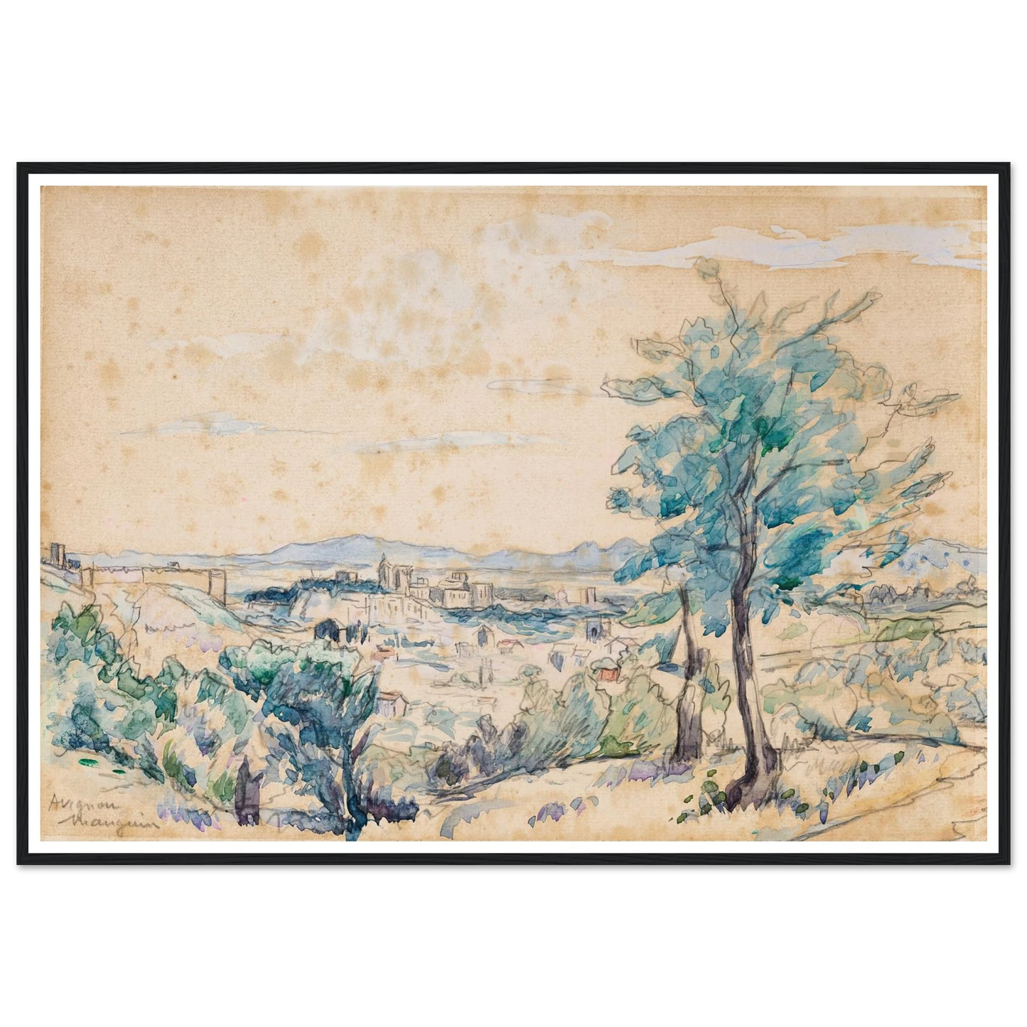 Le Palais des Papes – Avignon (1927) Art Print | Henri Manguin - Framed Poster - 30x40 cm / 12x16″ - Black frame