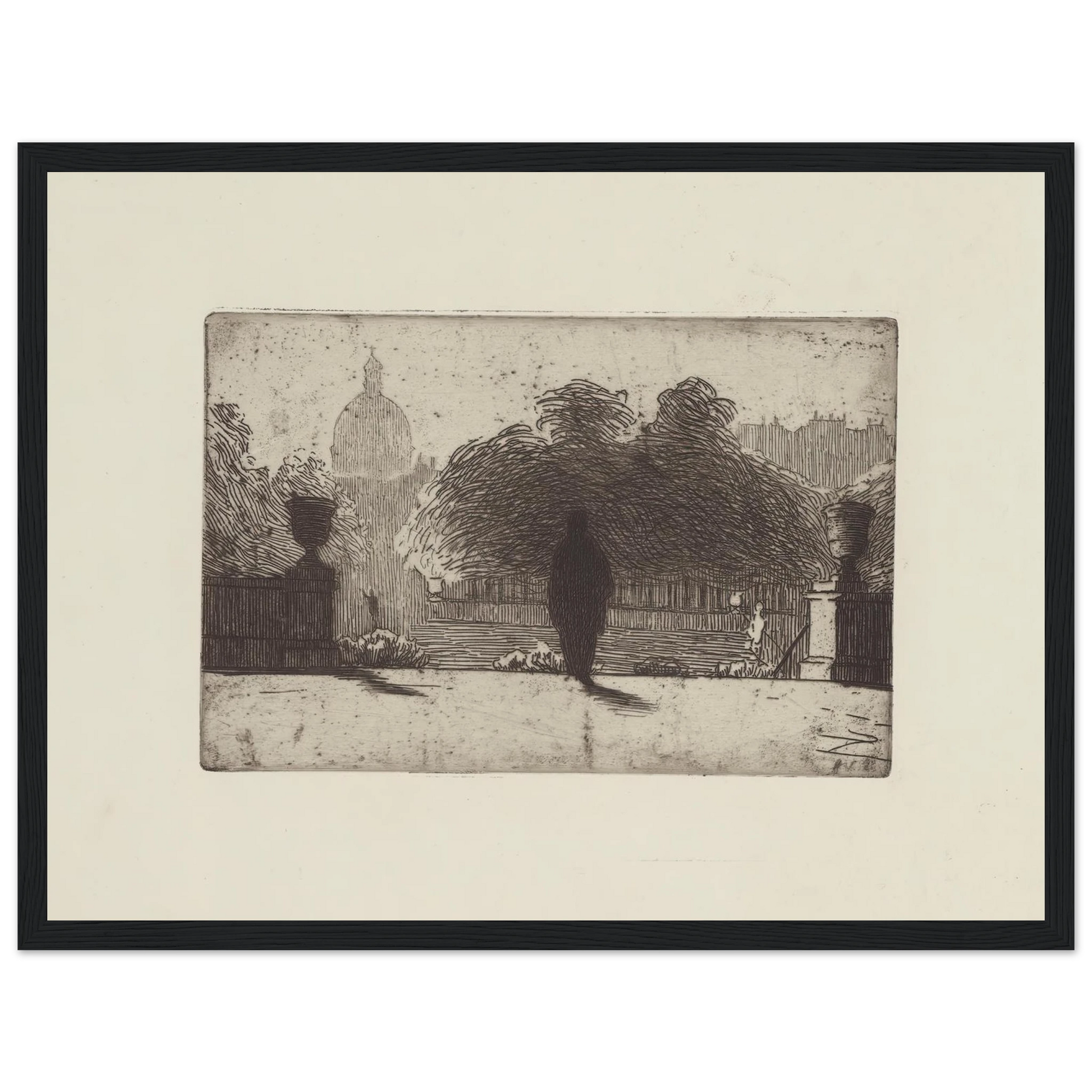 Le Panthéon vu du Luxembourg (1893) Art Print | Felix Vallotton - Framed Poster - 30x40 cm / 12x16″ - Black frame