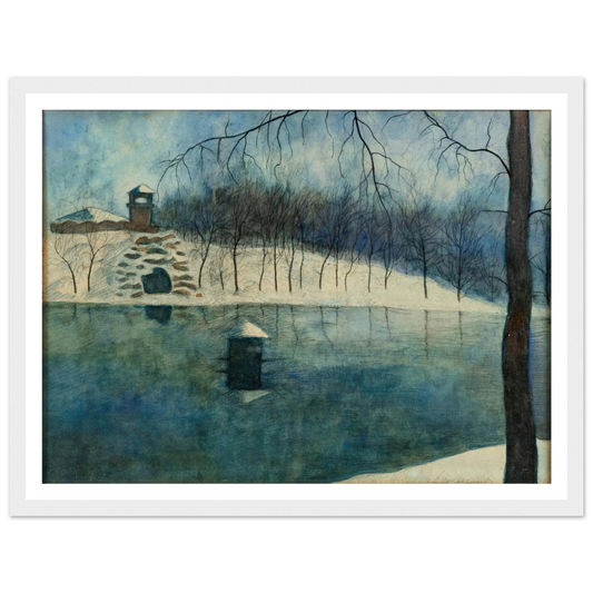 Le parc Léopold d’Ostende avec l’étang et le Trinkhall, sous la neige (1915) Art Print | Leon Spilliaert - Framed Poster - 30x40 cm / 12x16″ - Black frame