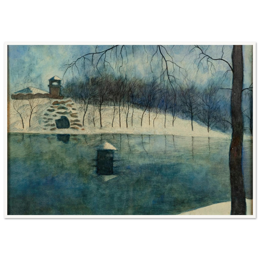 Le parc Léopold d’Ostende avec l’étang et le Trinkhall, sous la neige (1915) Art Print | Leon Spilliaert - Framed Poster - 30x40 cm / 12x16″ - Black frame
