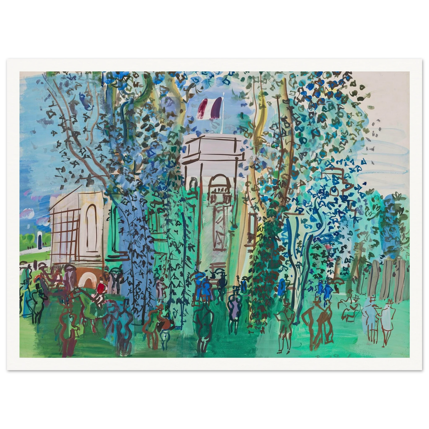 Le Pesage à Deauville (circa 1930) Art Print | Raoul Dufy - Framed Poster - 30x40 cm / 12x16″ - Black frame