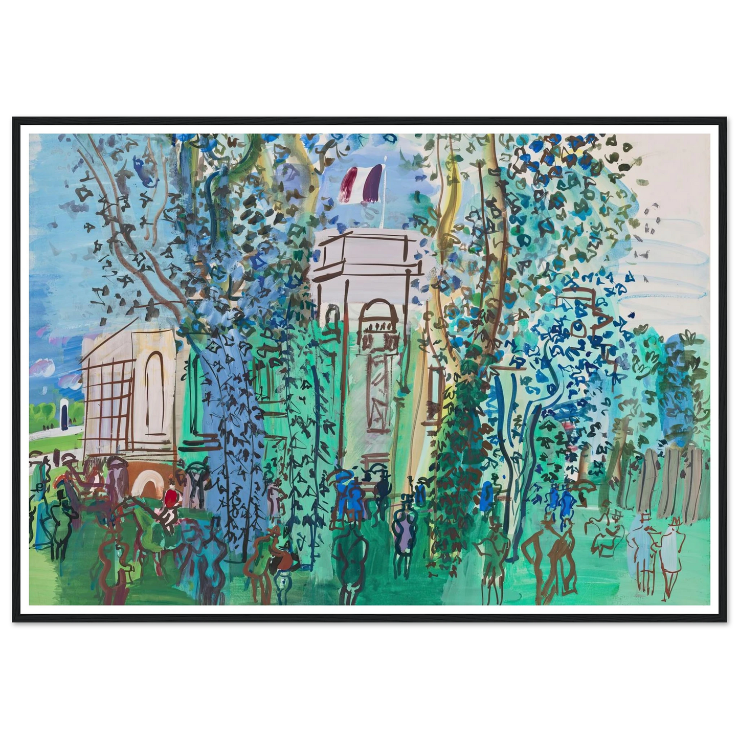 Le Pesage à Deauville (circa 1930) Art Print | Raoul Dufy - Framed Poster - 30x40 cm / 12x16″ - Black frame