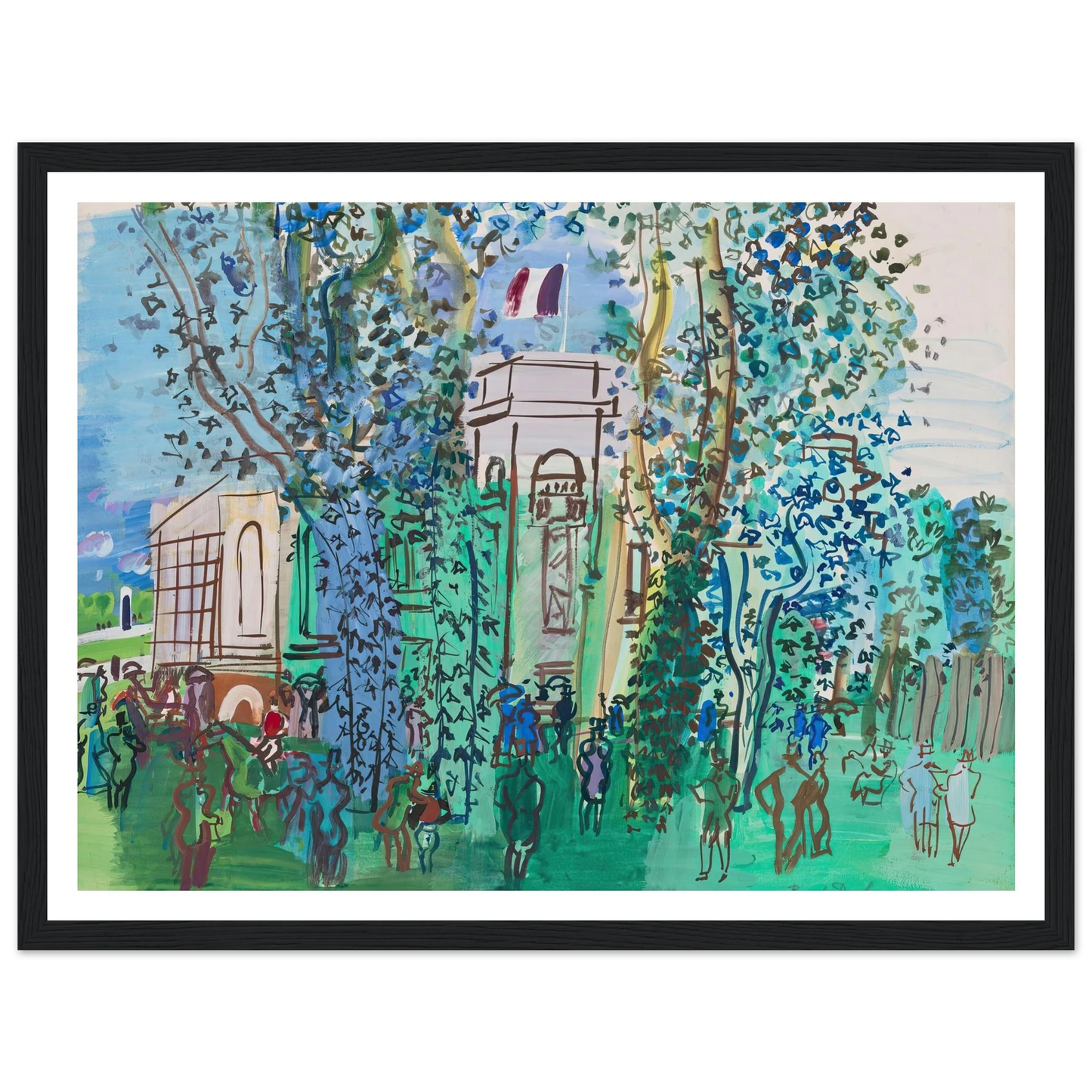 Le Pesage à Deauville (circa 1930) Art Print | Raoul Dufy - Framed Poster - 30x40 cm / 12x16″ - Black frame