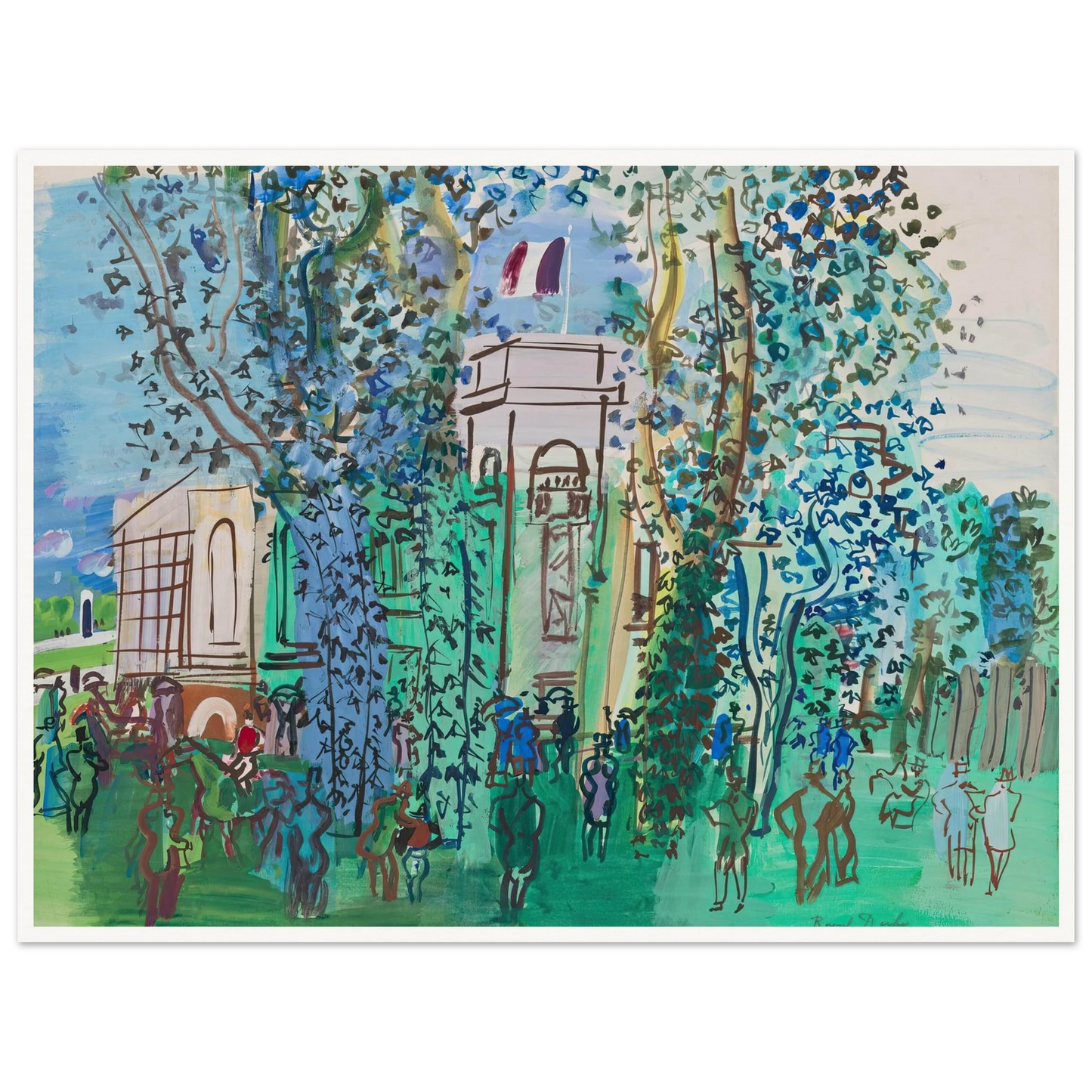 Le Pesage à Deauville (circa 1930) Art Print | Raoul Dufy - Framed Poster - 30x40 cm / 12x16″ - Black frame