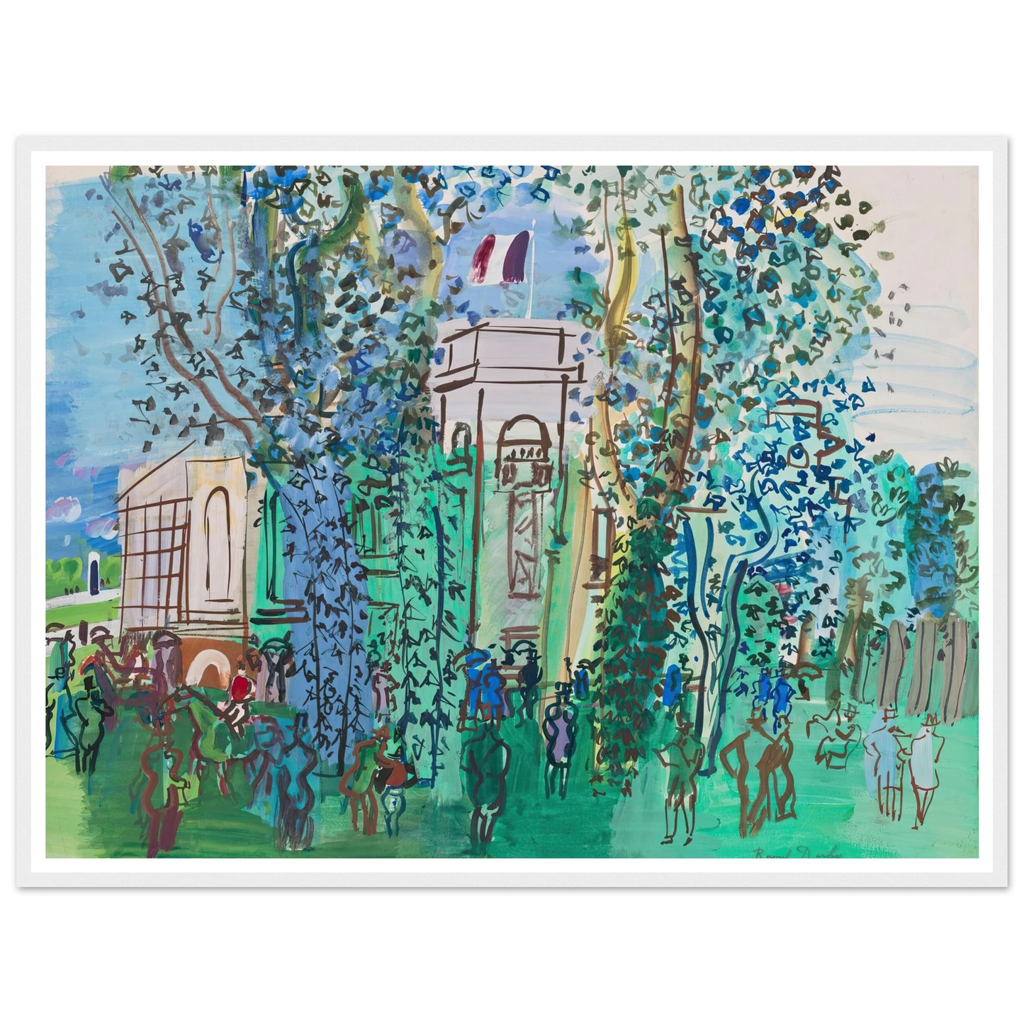Le Pesage à Deauville (circa 1930) Art Print | Raoul Dufy - Framed Poster - 30x40 cm / 12x16″ - Black frame