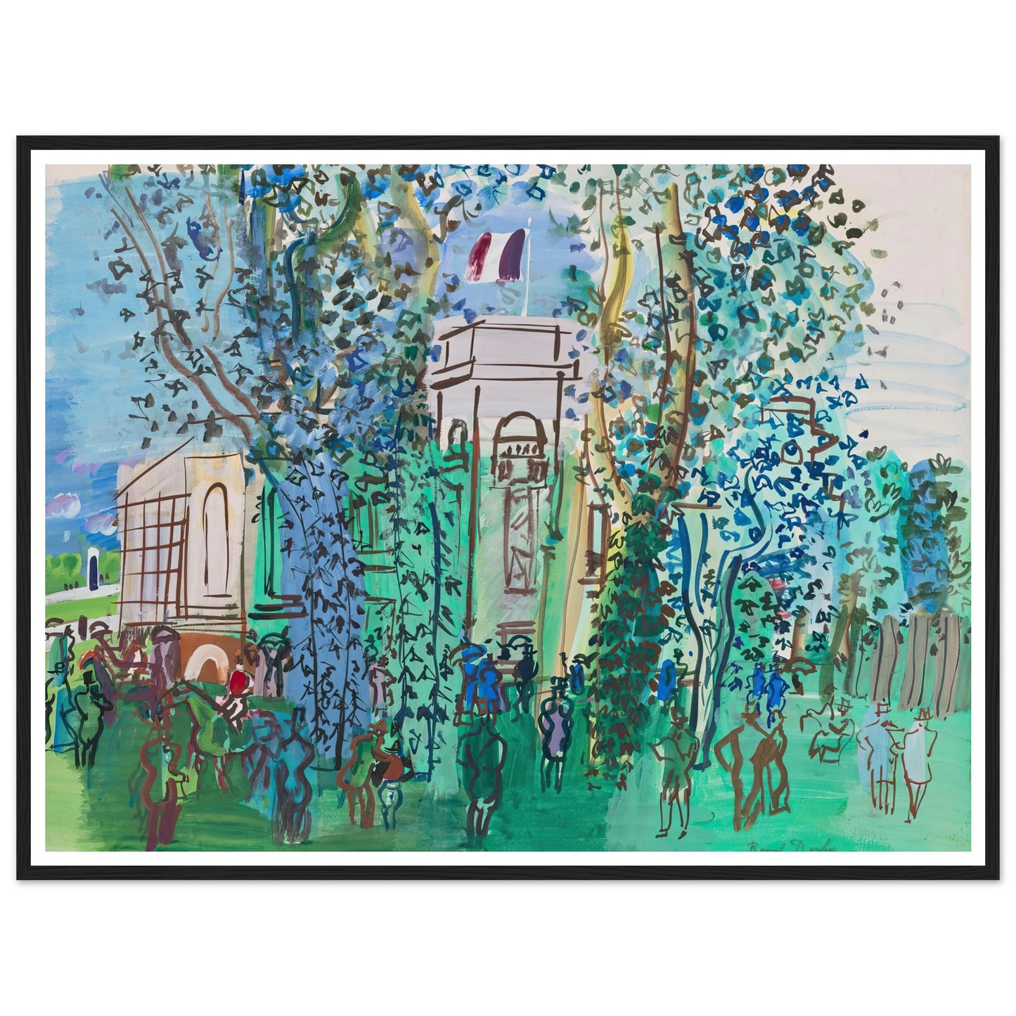 Le Pesage à Deauville (circa 1930) Art Print | Raoul Dufy - Framed Poster - 30x40 cm / 12x16″ - Black frame
