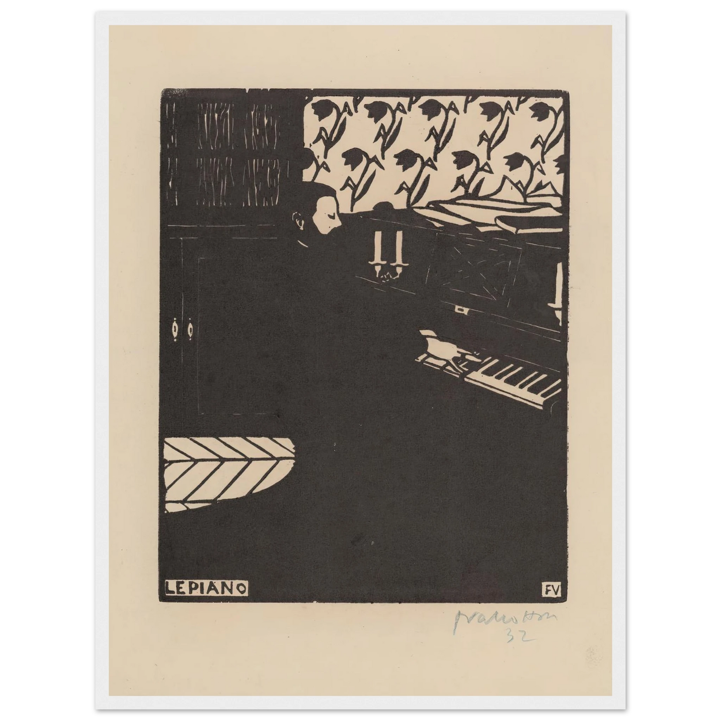 Le piano (1896) Art Print | Felix Vallotton - Framed Poster - 30x40 cm / 12x16″ - Black frame