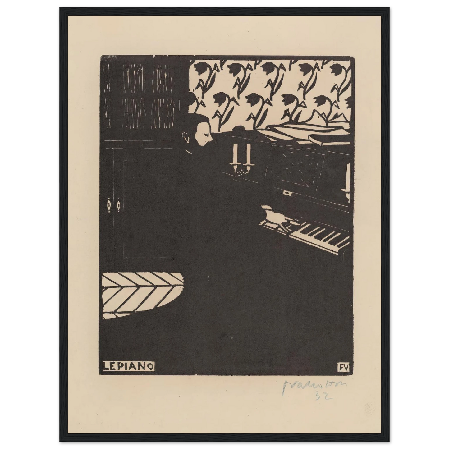 Le piano (1896) Art Print | Felix Vallotton - Framed Poster - 30x40 cm / 12x16″ - Black frame
