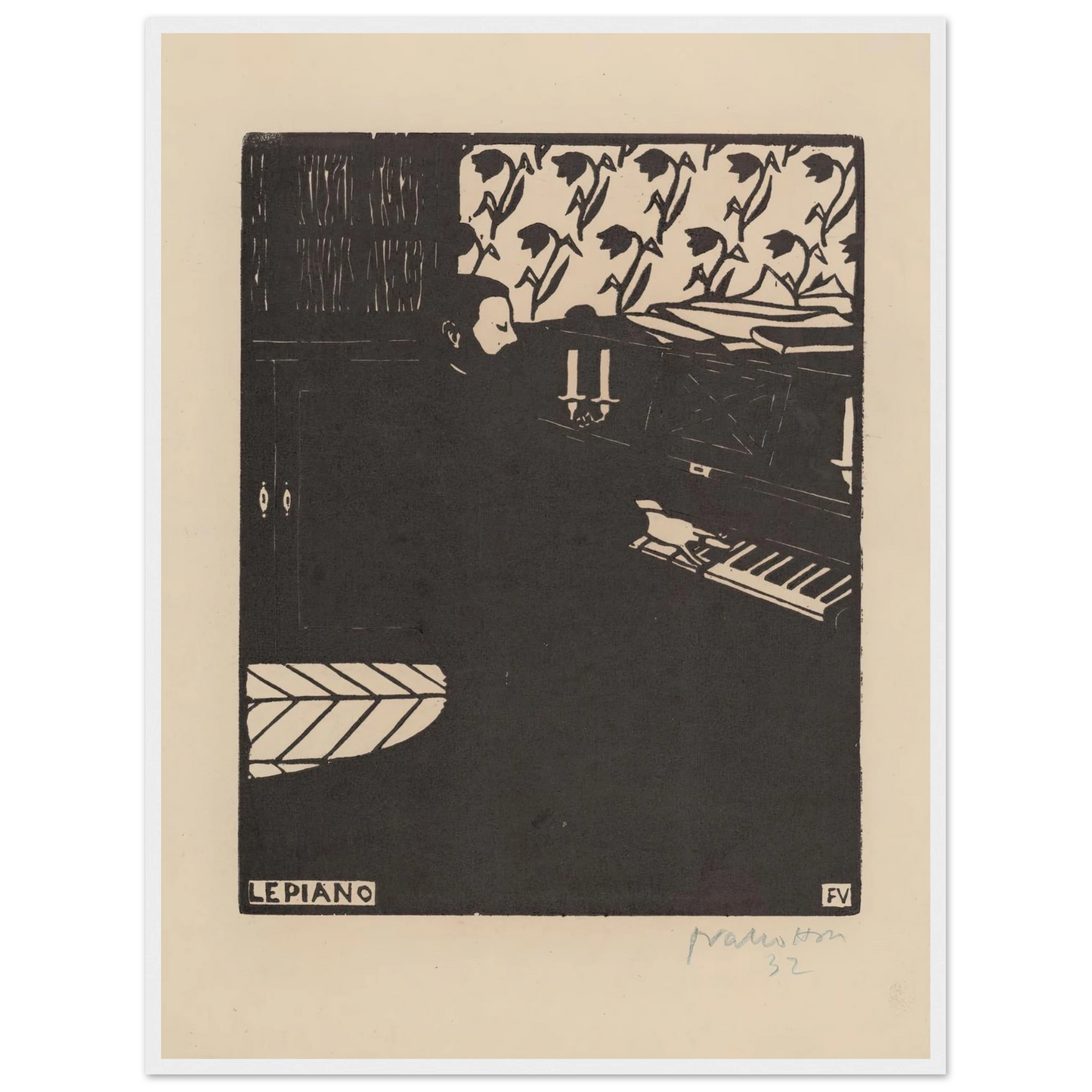 Le piano (1896) Art Print | Felix Vallotton - Framed Poster - 30x40 cm / 12x16″ - Black frame