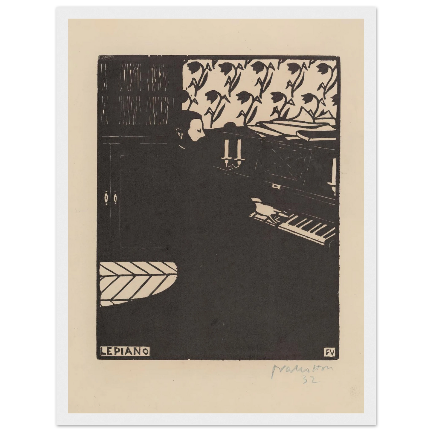 Le piano (1896) Art Print | Felix Vallotton - Framed Poster - 30x40 cm / 12x16″ - Black frame