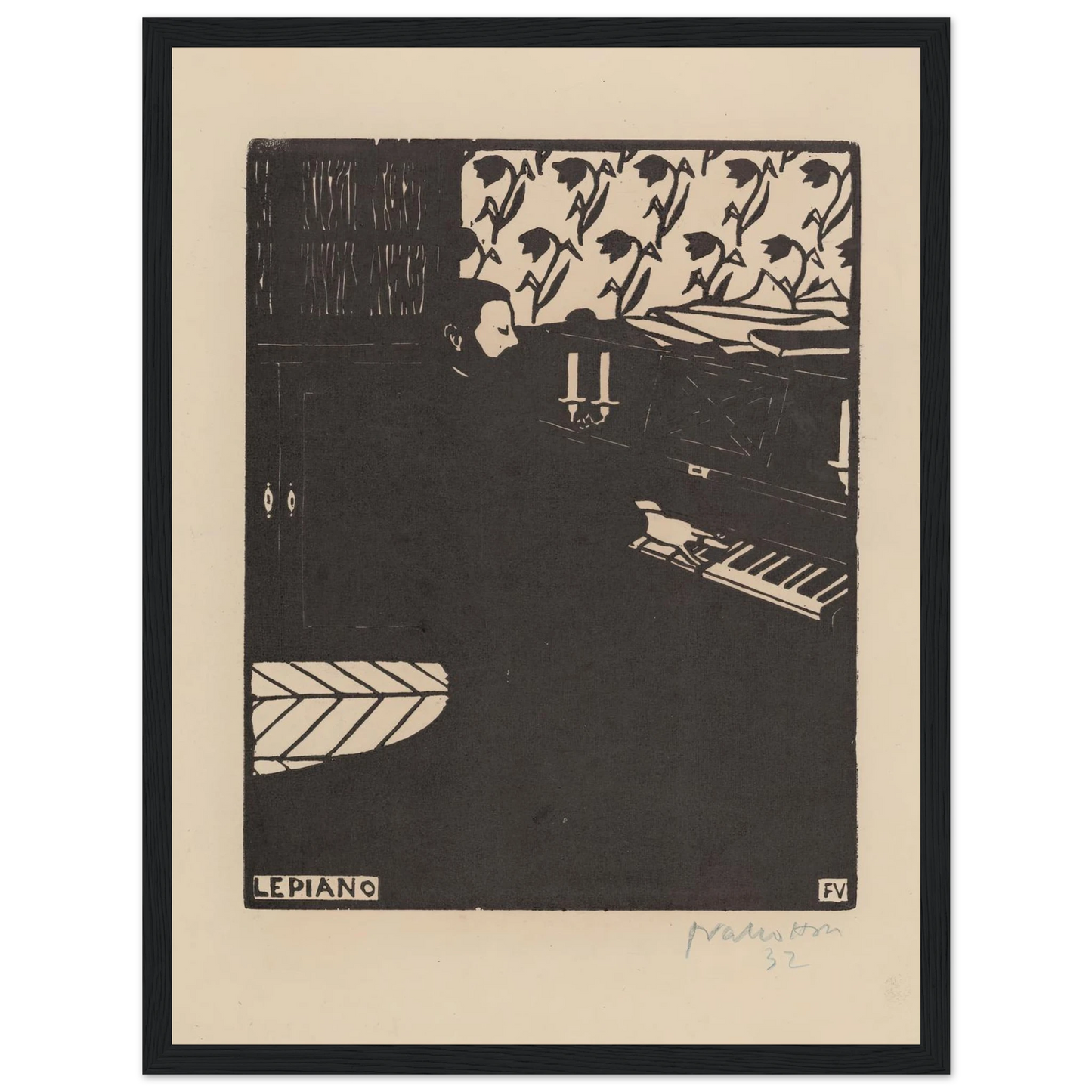 Le piano (1896) Art Print | Felix Vallotton - Framed Poster - 30x40 cm / 12x16″ - Black frame