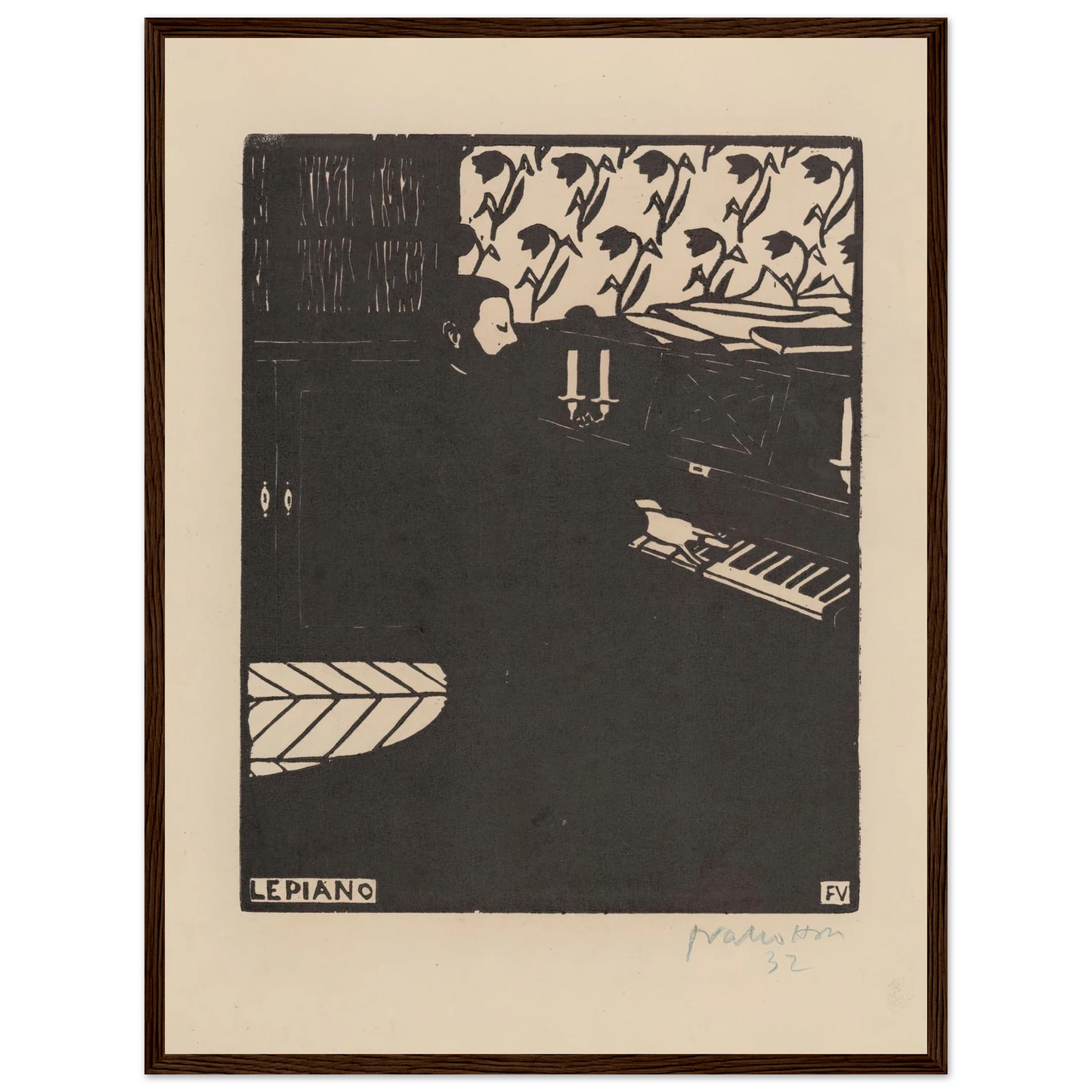 Le piano (1896) Art Print | Felix Vallotton - Framed Poster - 30x40 cm / 12x16″ - Black frame