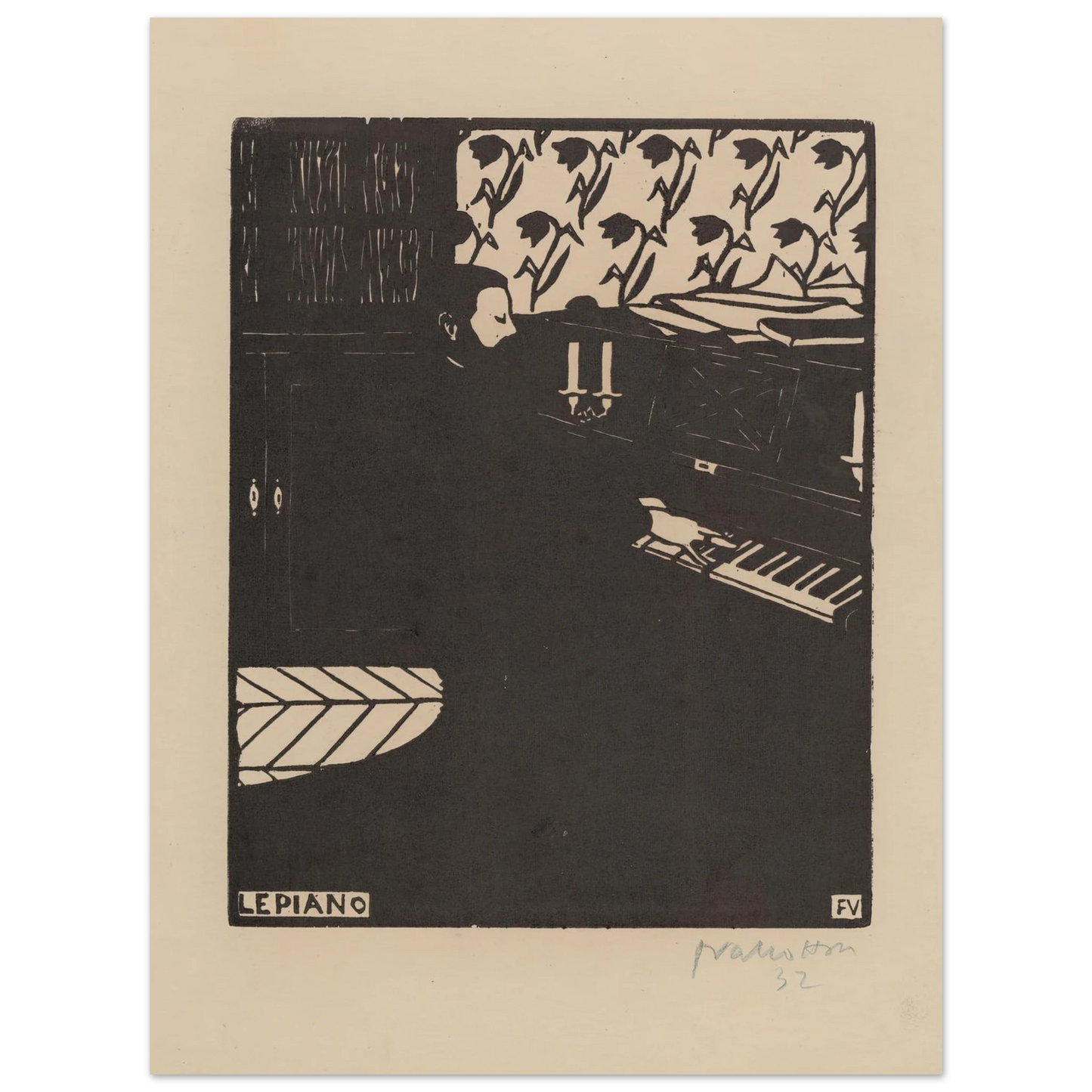 Le piano (1896) Art Print | Felix Vallotton - Framed Poster - 30x40 cm / 12x16″ - Black frame