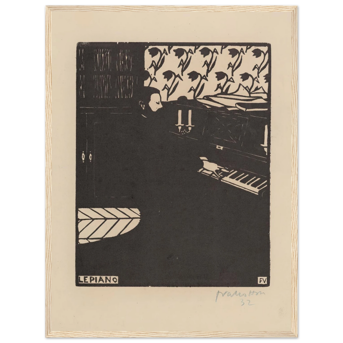 Le piano (1896) Art Print | Felix Vallotton - Framed Poster - 30x40 cm / 12x16″ - Black frame