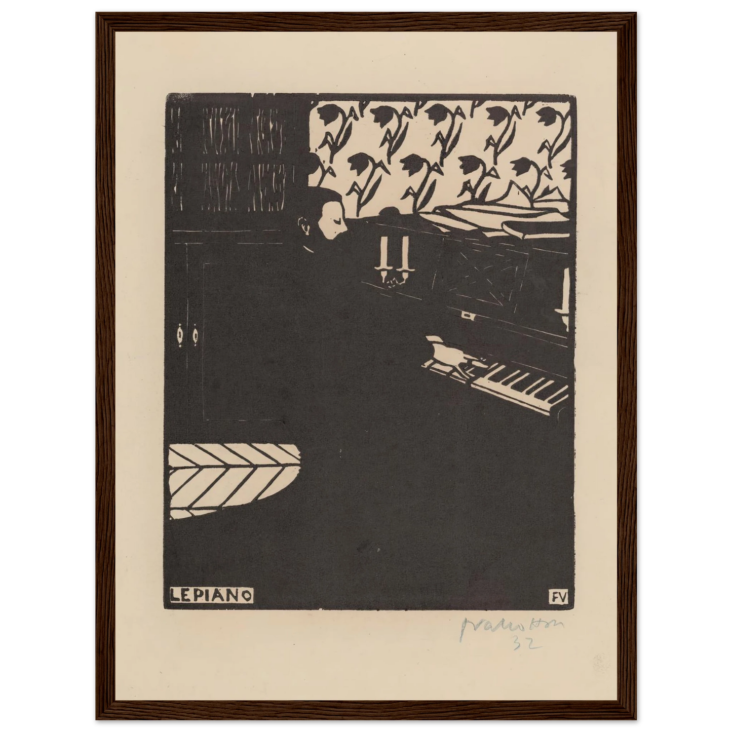 Le piano (1896) Art Print | Felix Vallotton - Framed Poster - 30x40 cm / 12x16″ - Black frame