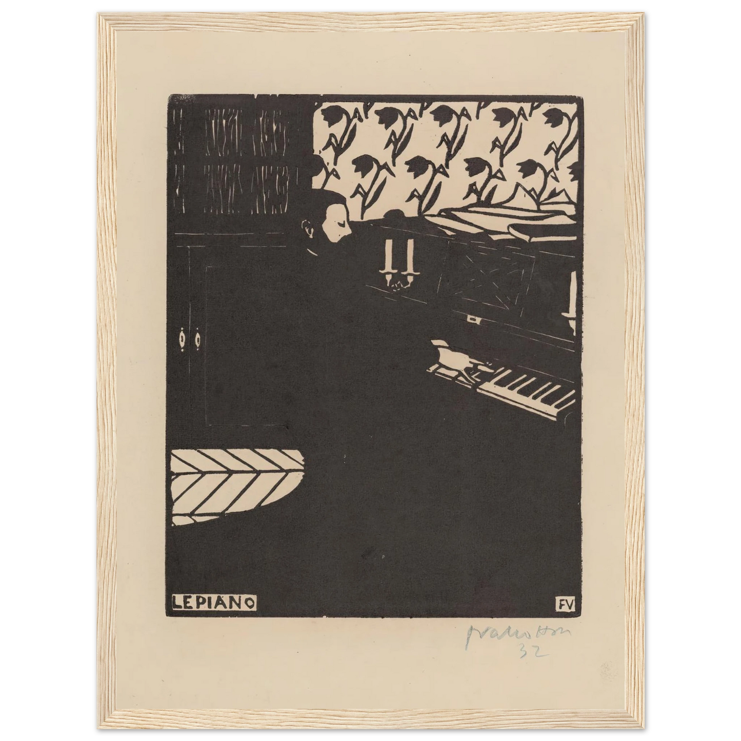 Le piano (1896) Art Print | Felix Vallotton - Framed Poster - 30x40 cm / 12x16″ - Black frame