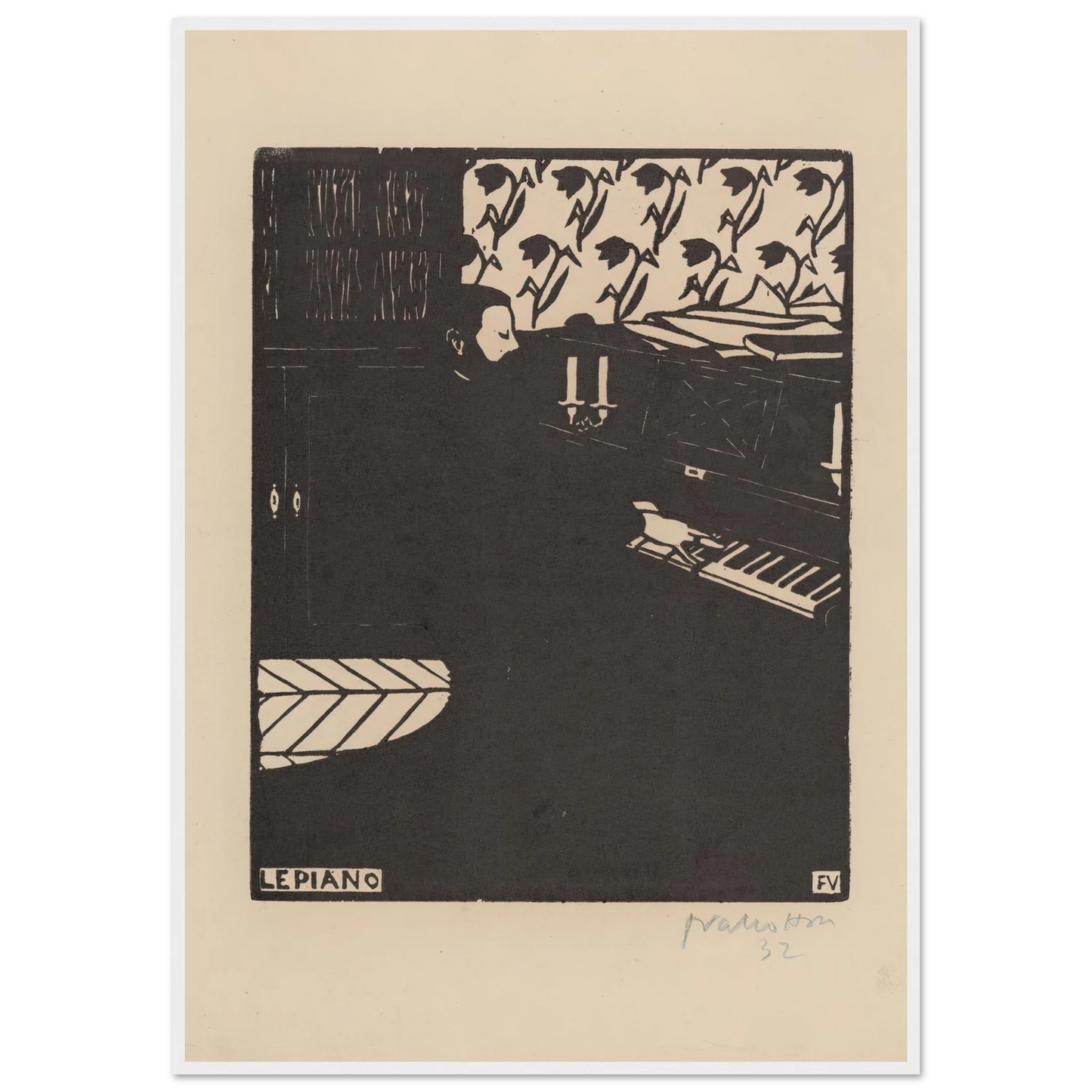 Le piano (1896) Art Print | Felix Vallotton - Framed Poster - 30x40 cm / 12x16″ - Black frame