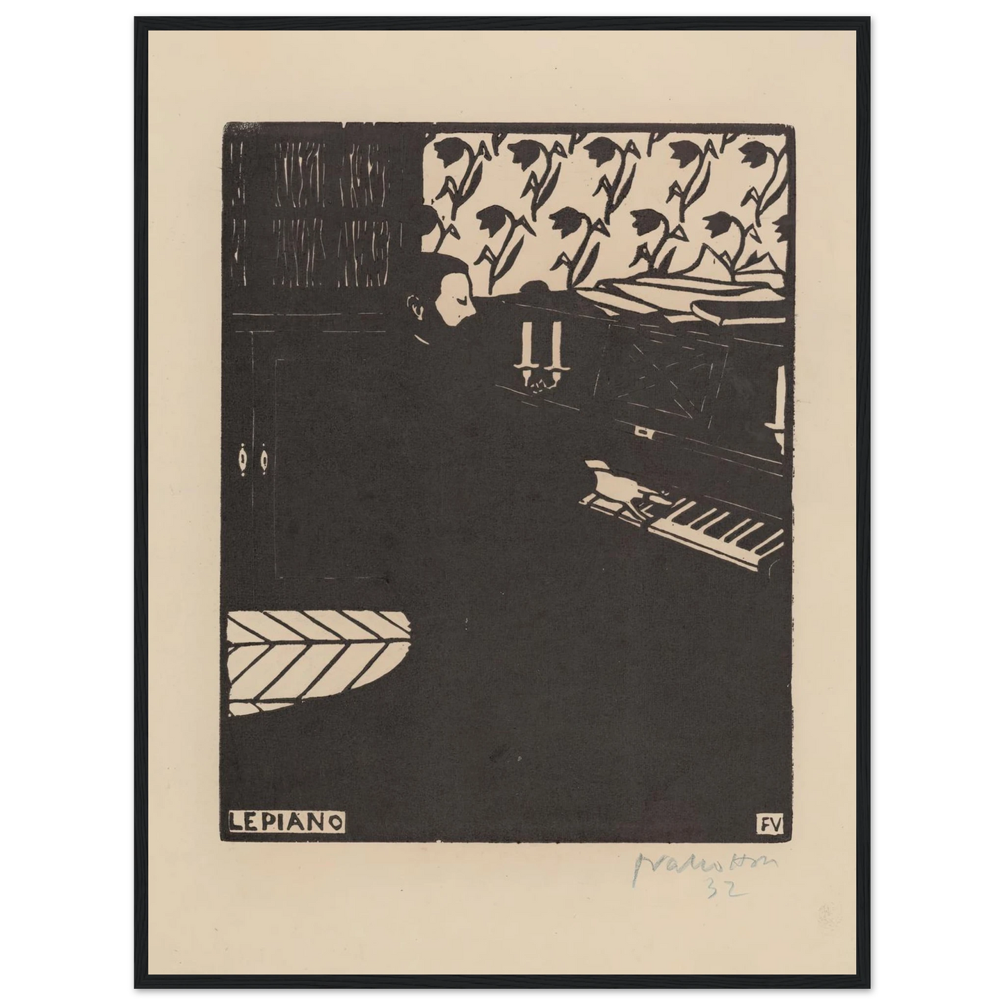 Le piano (1896) Art Print | Felix Vallotton - Framed Poster - 30x40 cm / 12x16″ - Black frame