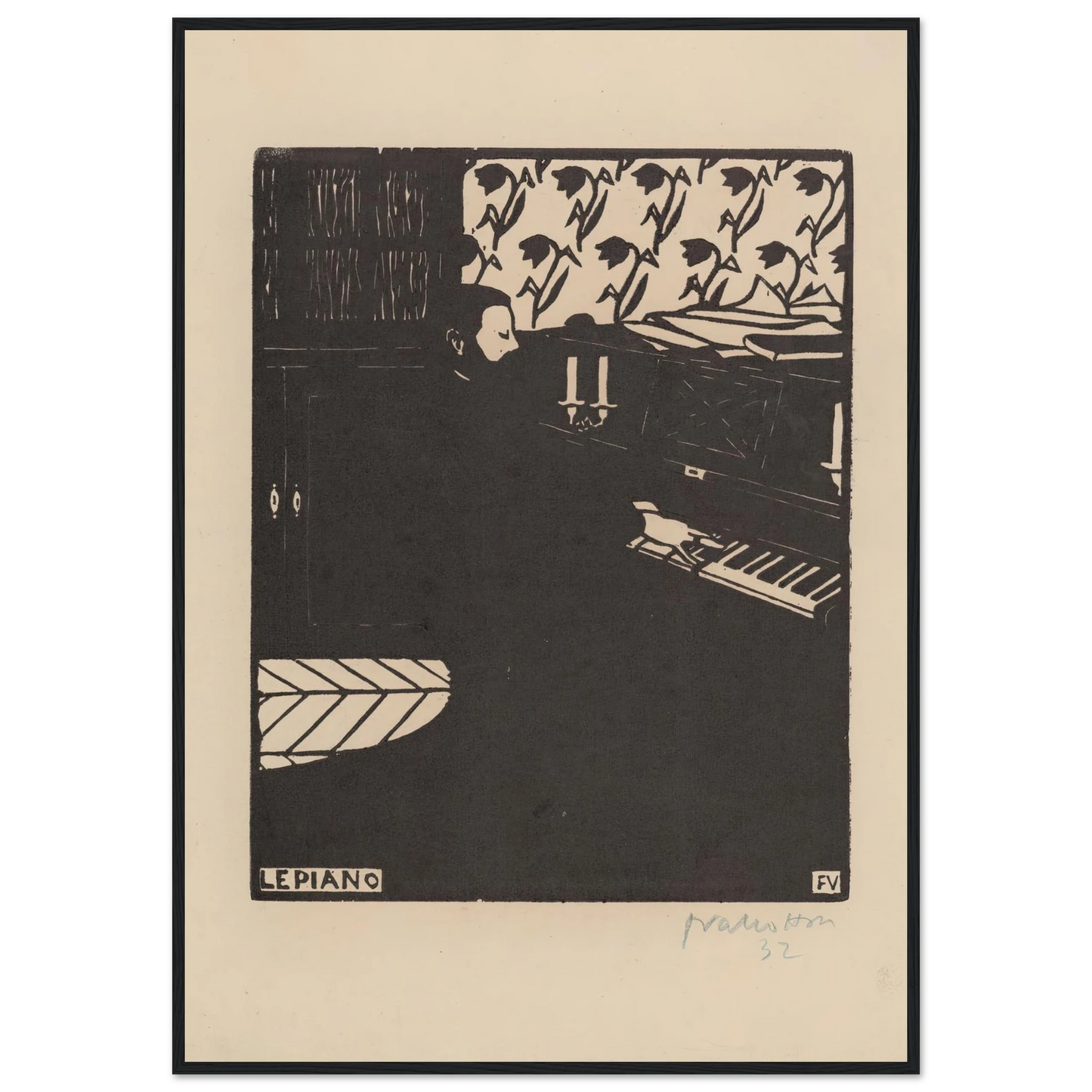 Le piano (1896) Art Print | Felix Vallotton - Framed Poster - 30x40 cm / 12x16″ - Black frame