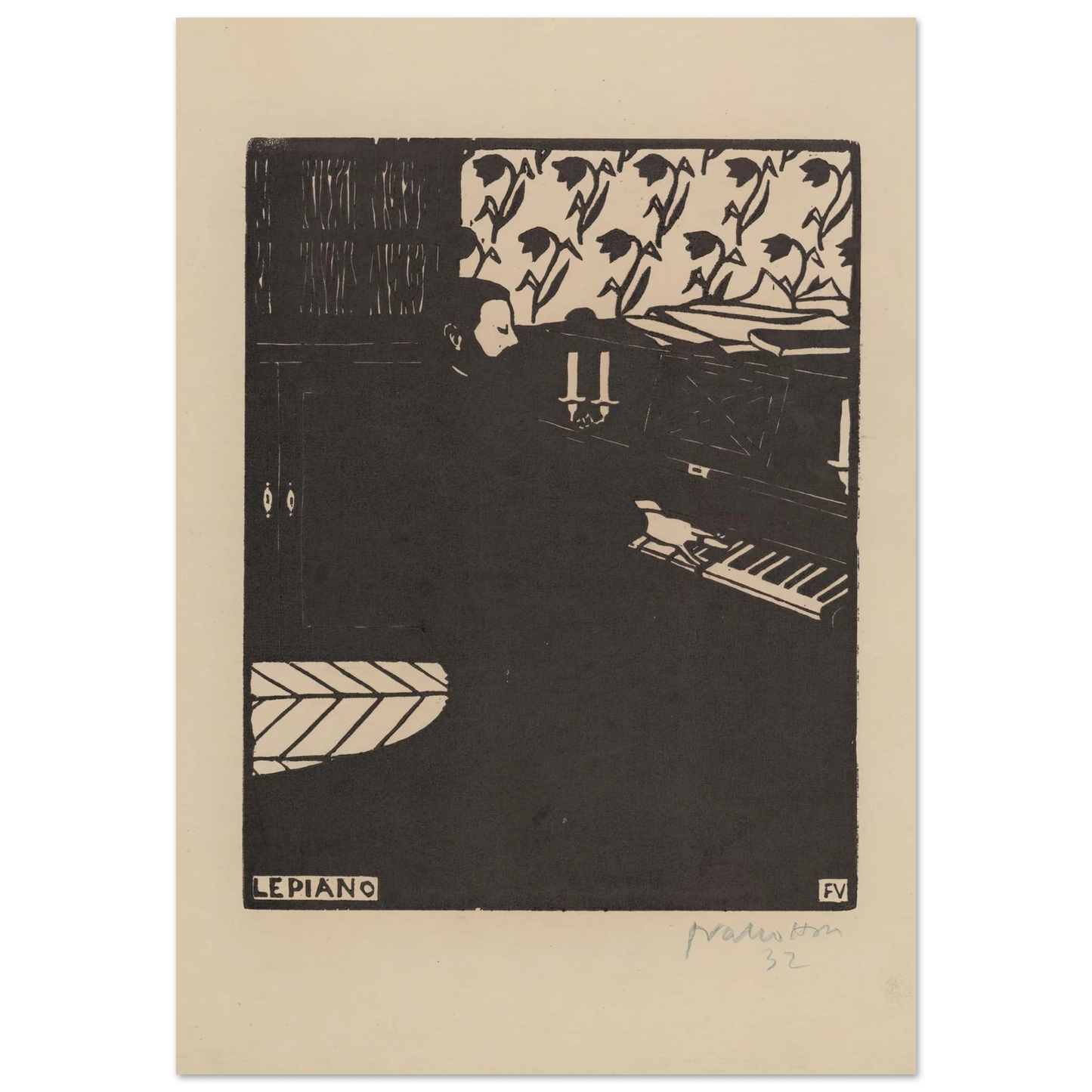 Le piano (1896) Art Print | Felix Vallotton - Framed Poster - 30x40 cm / 12x16″ - Black frame