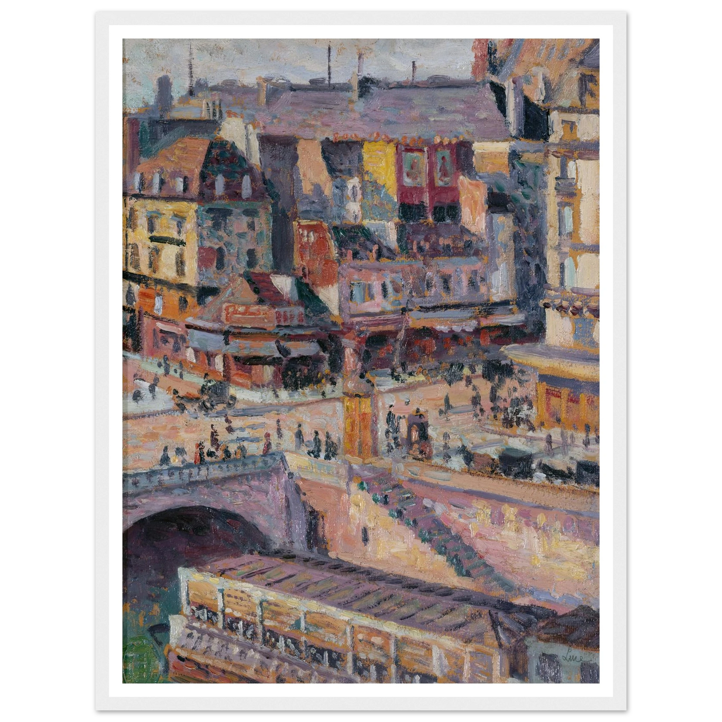 Le pont Saint-Michel et le quai des Orfèvres (before 1936) Art Print | Maximilien Luce - Framed Poster - 30x40 cm / 12x16″ - Black frame