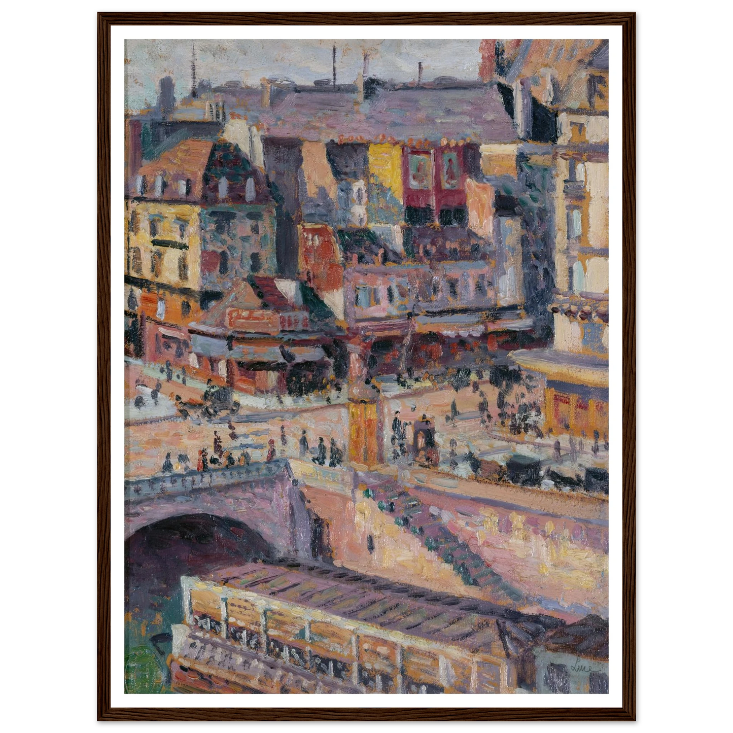Le pont Saint-Michel et le quai des Orfèvres (before 1936) Art Print | Maximilien Luce - Framed Poster - 30x40 cm / 12x16″ - Black frame