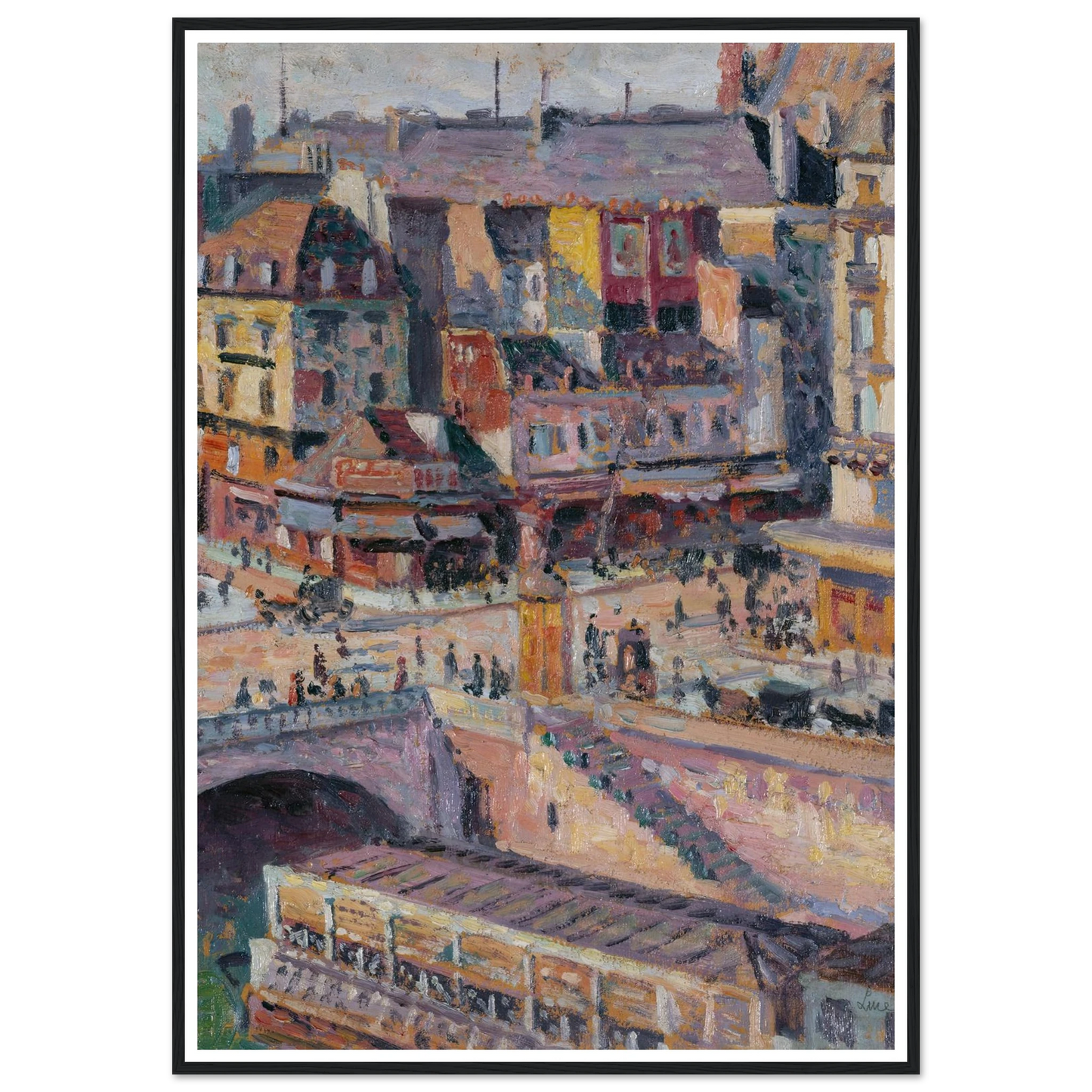 Le pont Saint-Michel et le quai des Orfèvres (before 1936) Art Print | Maximilien Luce - Framed Poster - 30x40 cm / 12x16″ - Black frame