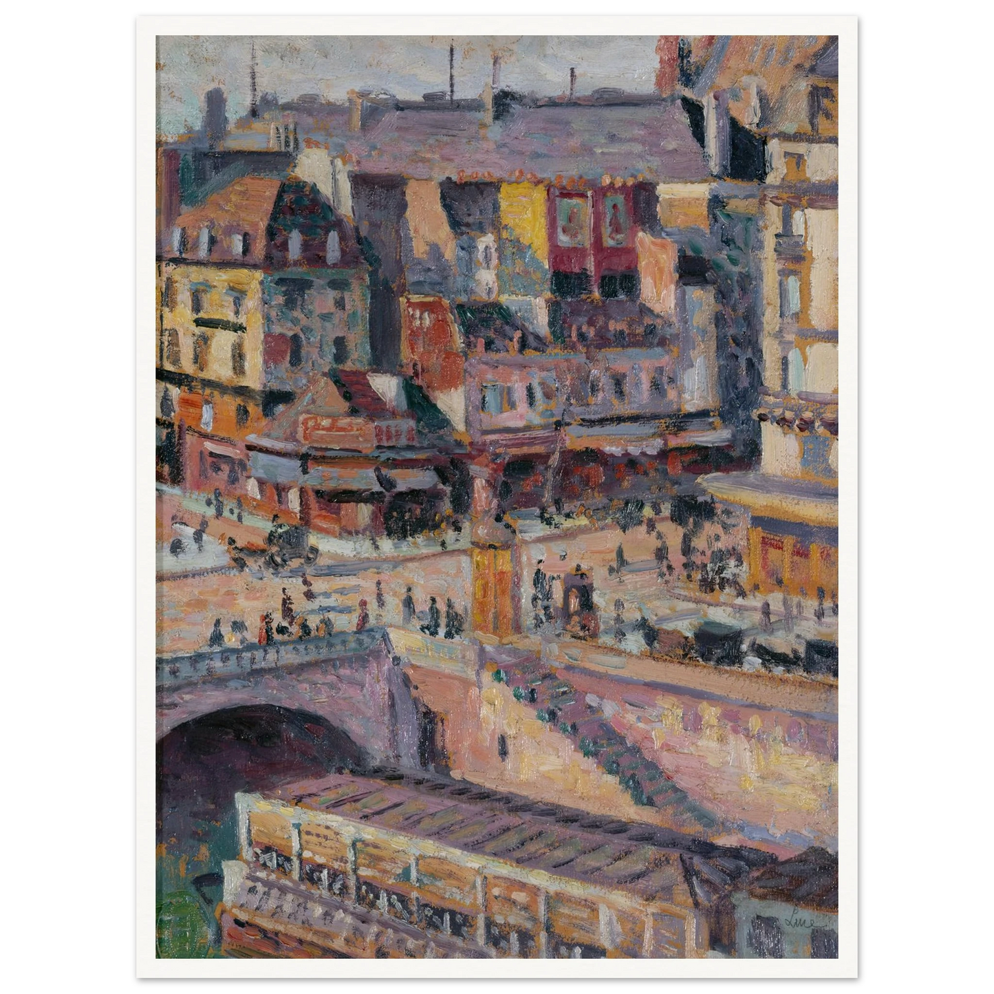 Le pont Saint-Michel et le quai des Orfèvres (before 1936) Art Print | Maximilien Luce - Framed Poster - 30x40 cm / 12x16″ - Black frame