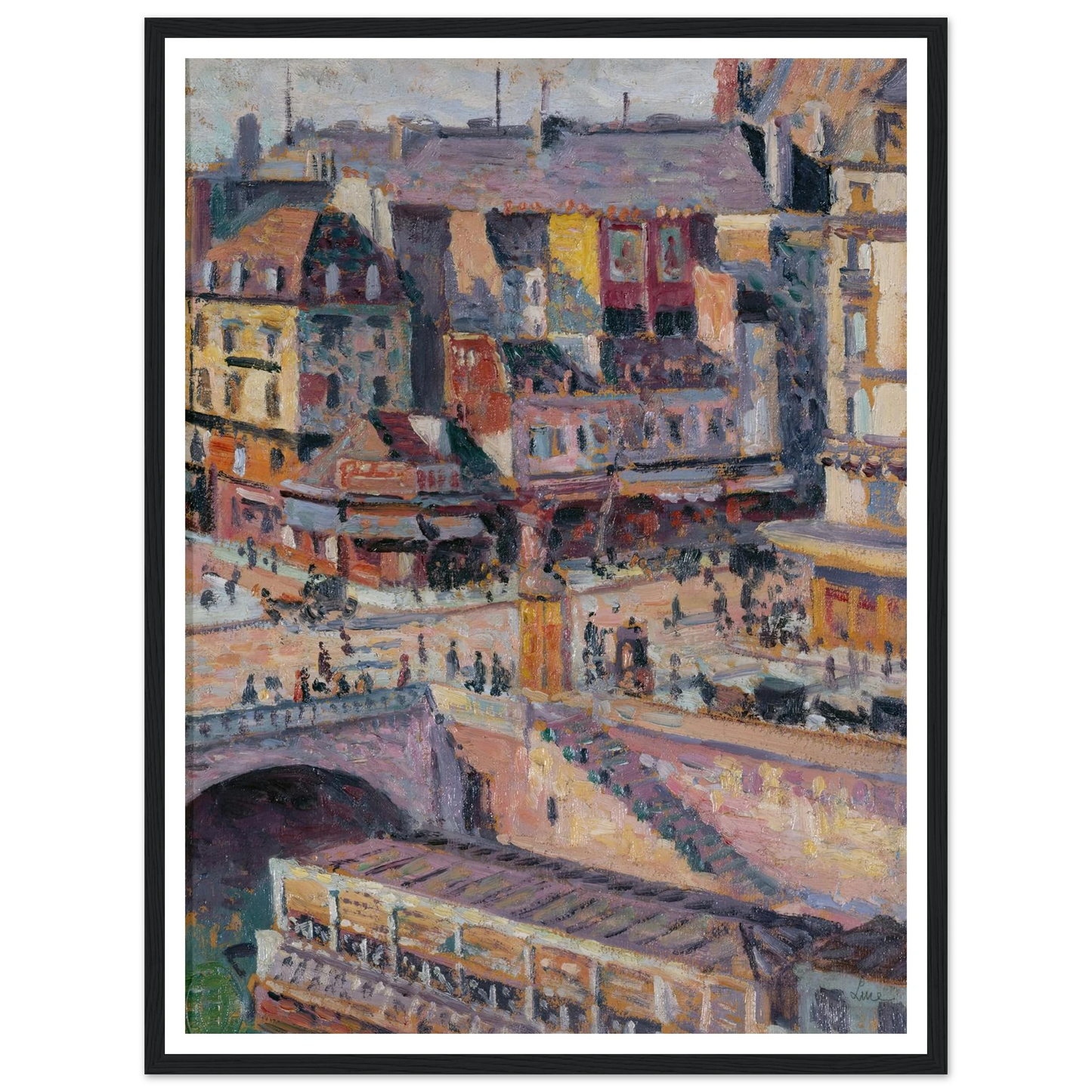 Le pont Saint-Michel et le quai des Orfèvres (before 1936) Art Print | Maximilien Luce - Framed Poster - 30x40 cm / 12x16″ - Black frame