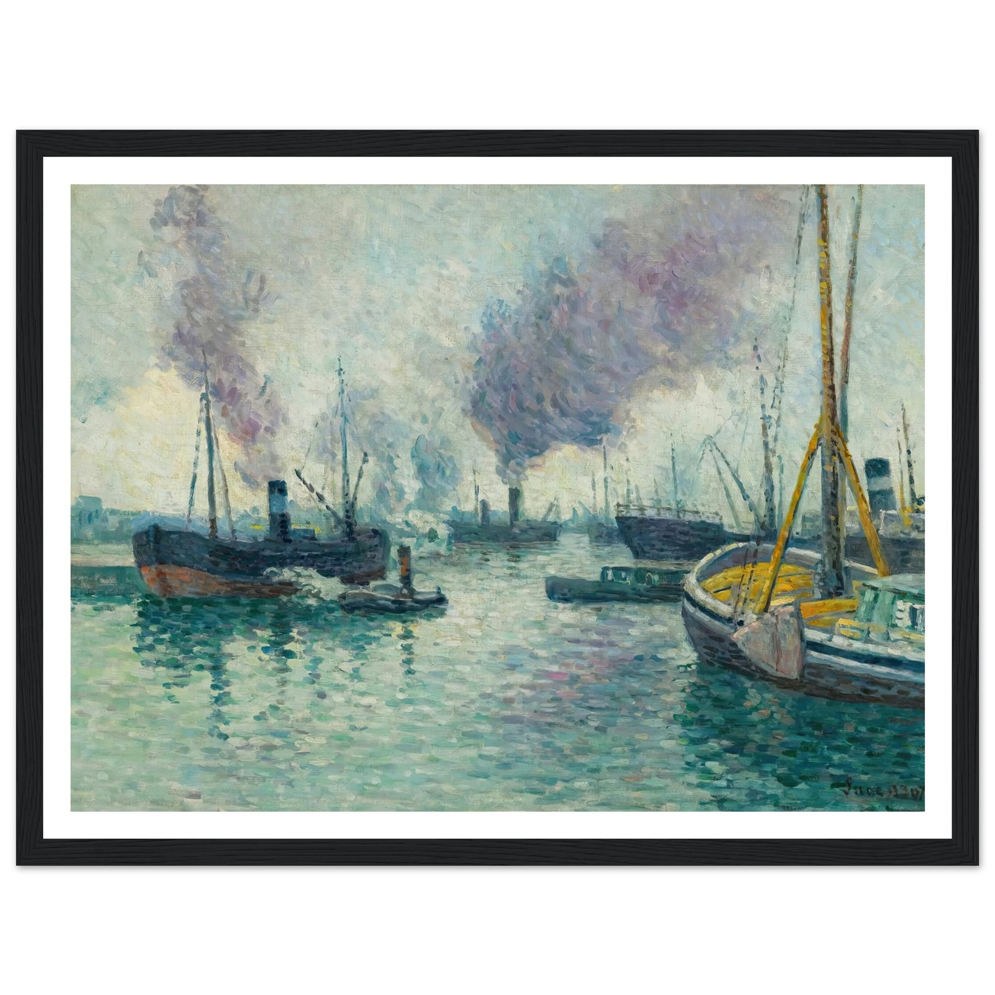 Le Port De Rotterdam (1907) Art Print | Maximilien Luce - Framed Poster - 30x40 cm / 12x16″ - Black frame