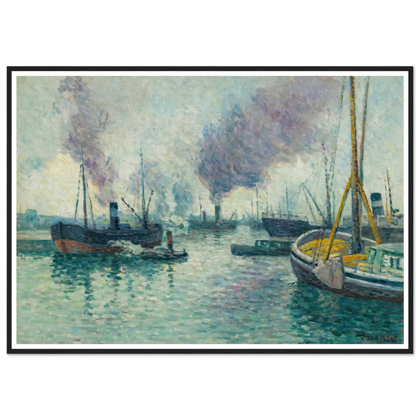 Le Port De Rotterdam (1907) Art Print | Maximilien Luce - Framed Poster - 30x40 cm / 12x16″ - Black frame