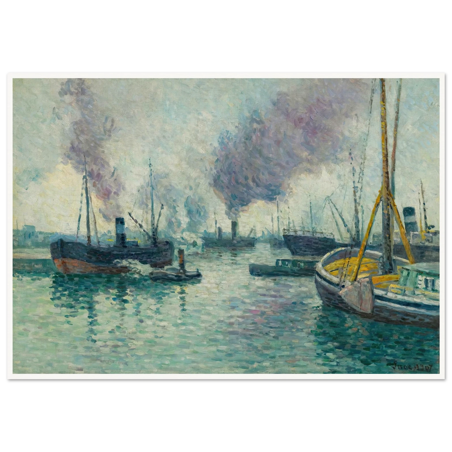 Le Port De Rotterdam (1907) Art Print | Maximilien Luce - Framed Poster - 30x40 cm / 12x16″ - Black frame