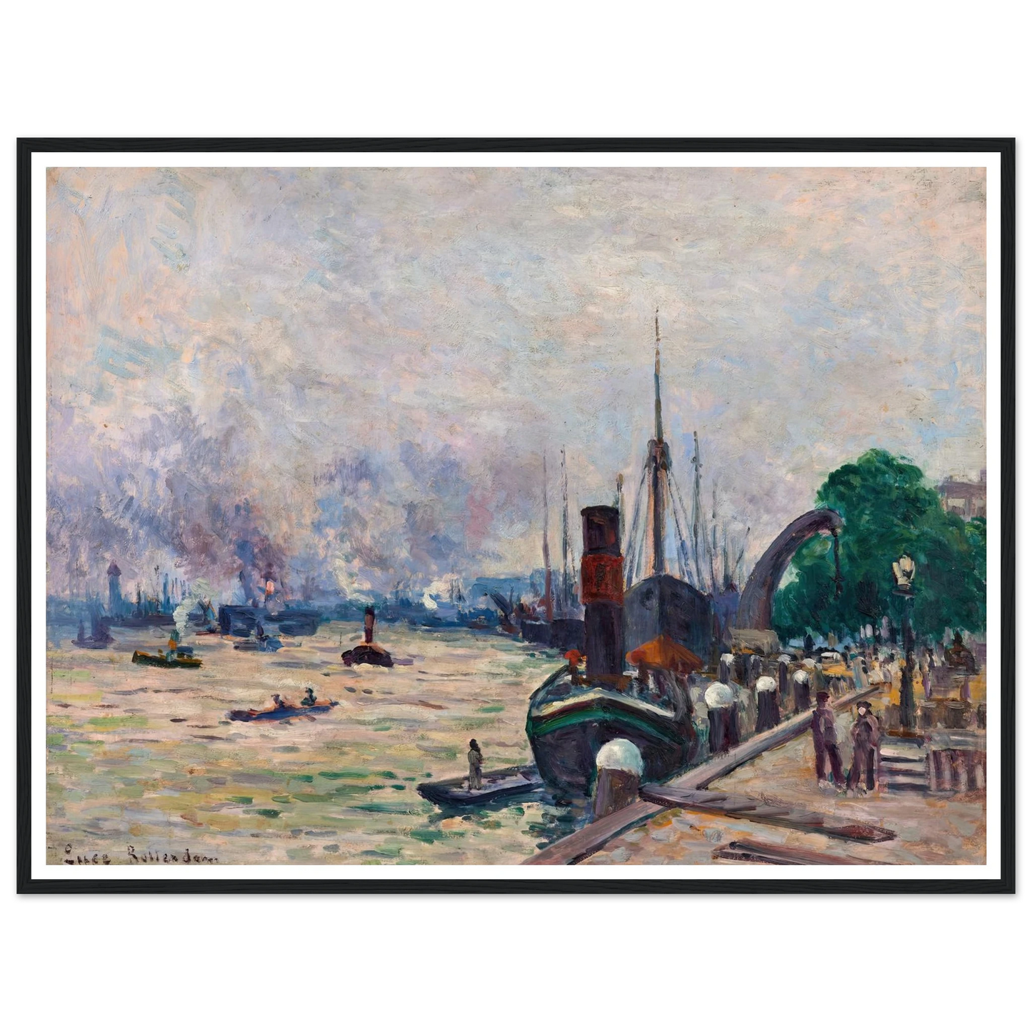 Le port de Rotterdam (1908) Art Print | Maximilien Luce - Framed Poster - 30x40 cm / 12x16″ - Black frame