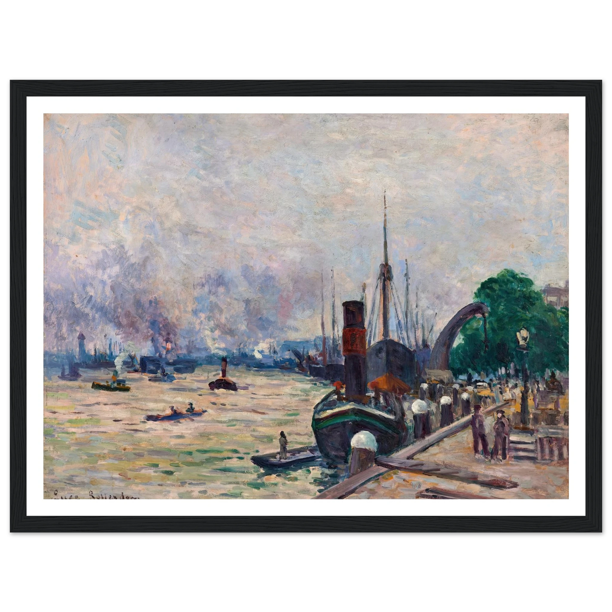 Le port de Rotterdam (1908) Art Print | Maximilien Luce - Framed Poster - 30x40 cm / 12x16″ - Black frame