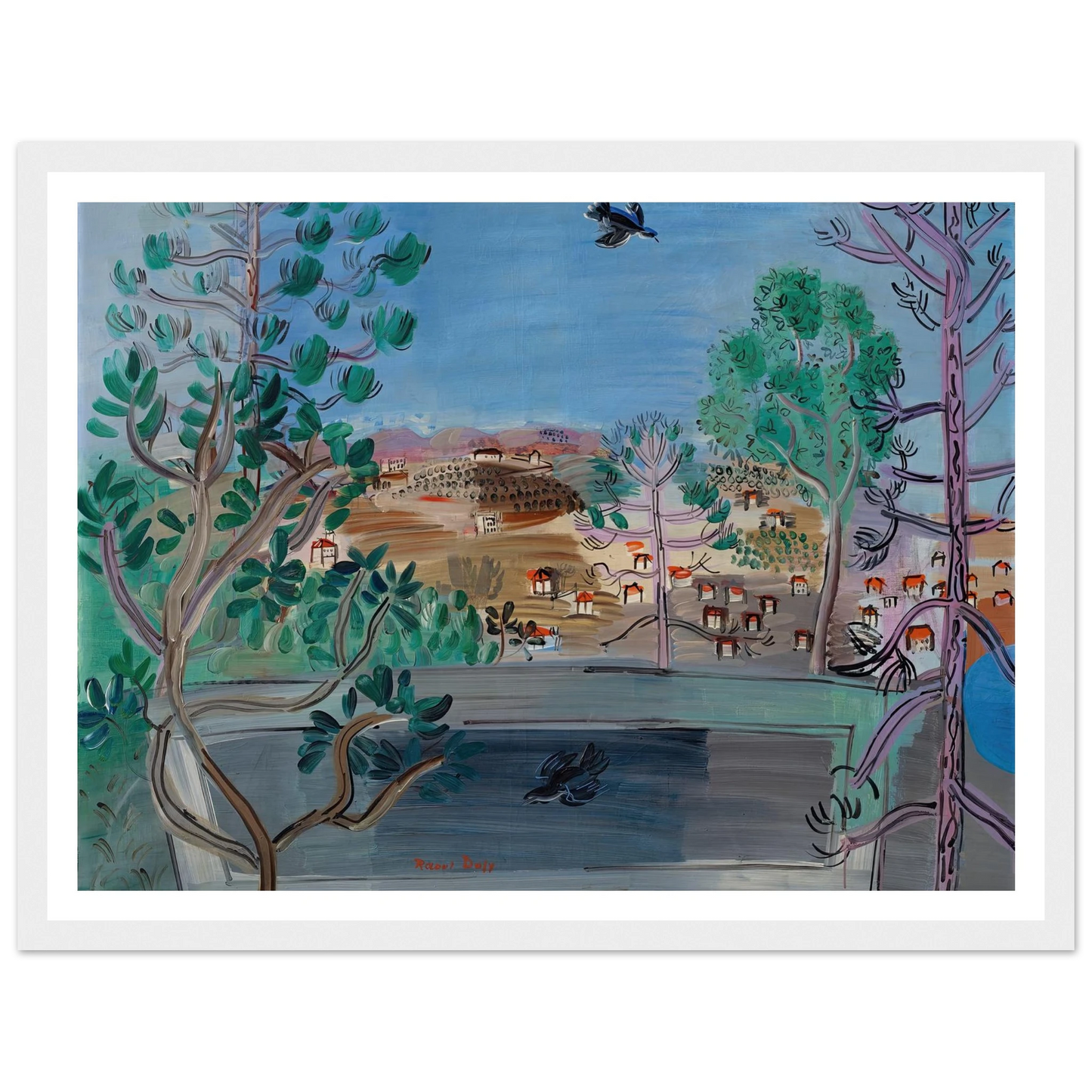 Le réservoir à Golfe-Juan, à l’oiseau (1927) Art Print | Raoul Dufy - Framed Poster - 30x40 cm / 12x16″ - Black frame