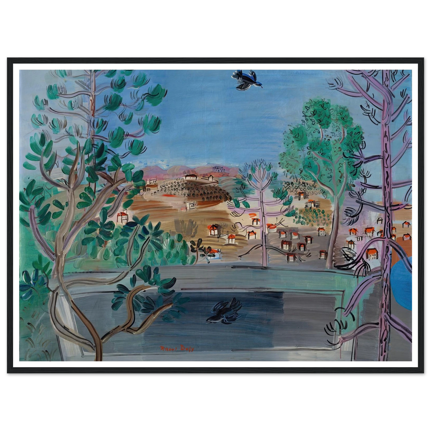 Le réservoir à Golfe-Juan, à l’oiseau (1927) Art Print | Raoul Dufy - Framed Poster - 30x40 cm / 12x16″ - Black frame