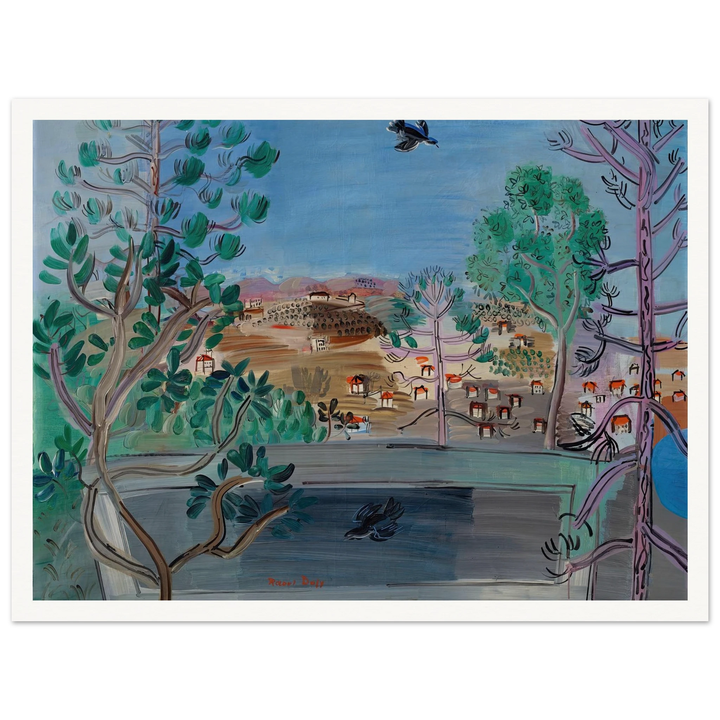 Le réservoir à Golfe-Juan, à l’oiseau (1927) Art Print | Raoul Dufy - Framed Poster - 30x40 cm / 12x16″ - Black frame