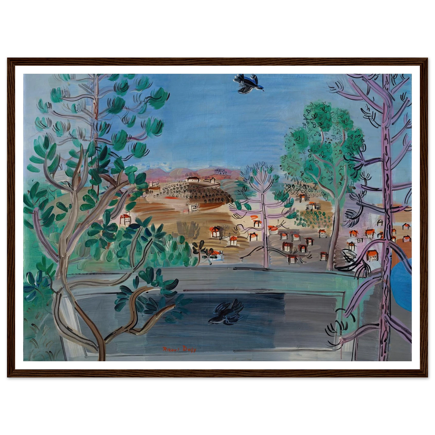 Le réservoir à Golfe-Juan, à l’oiseau (1927) Art Print | Raoul Dufy - Framed Poster - 30x40 cm / 12x16″ - Black frame
