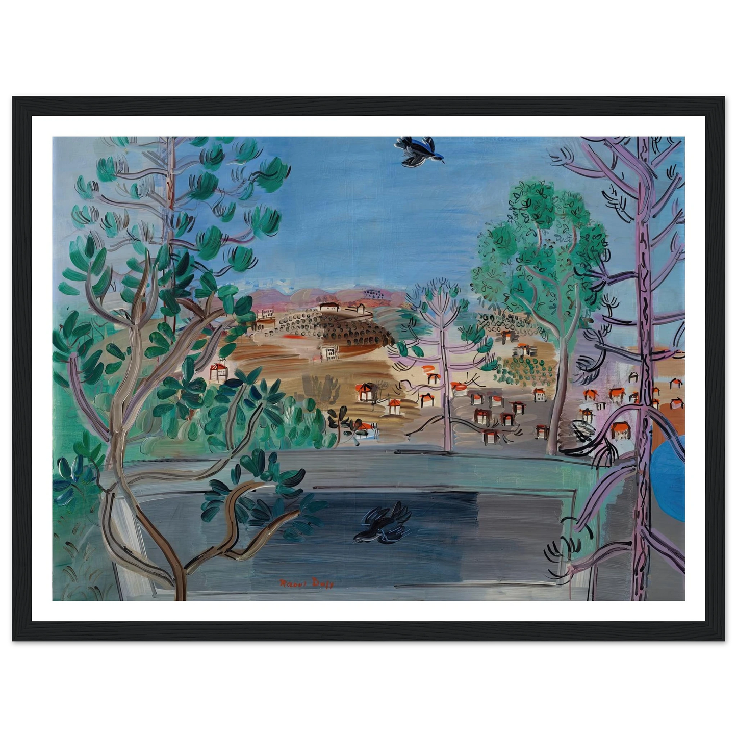 Le réservoir à Golfe-Juan, à l’oiseau (1927) Art Print | Raoul Dufy - Framed Poster - 30x40 cm / 12x16″ - Black frame