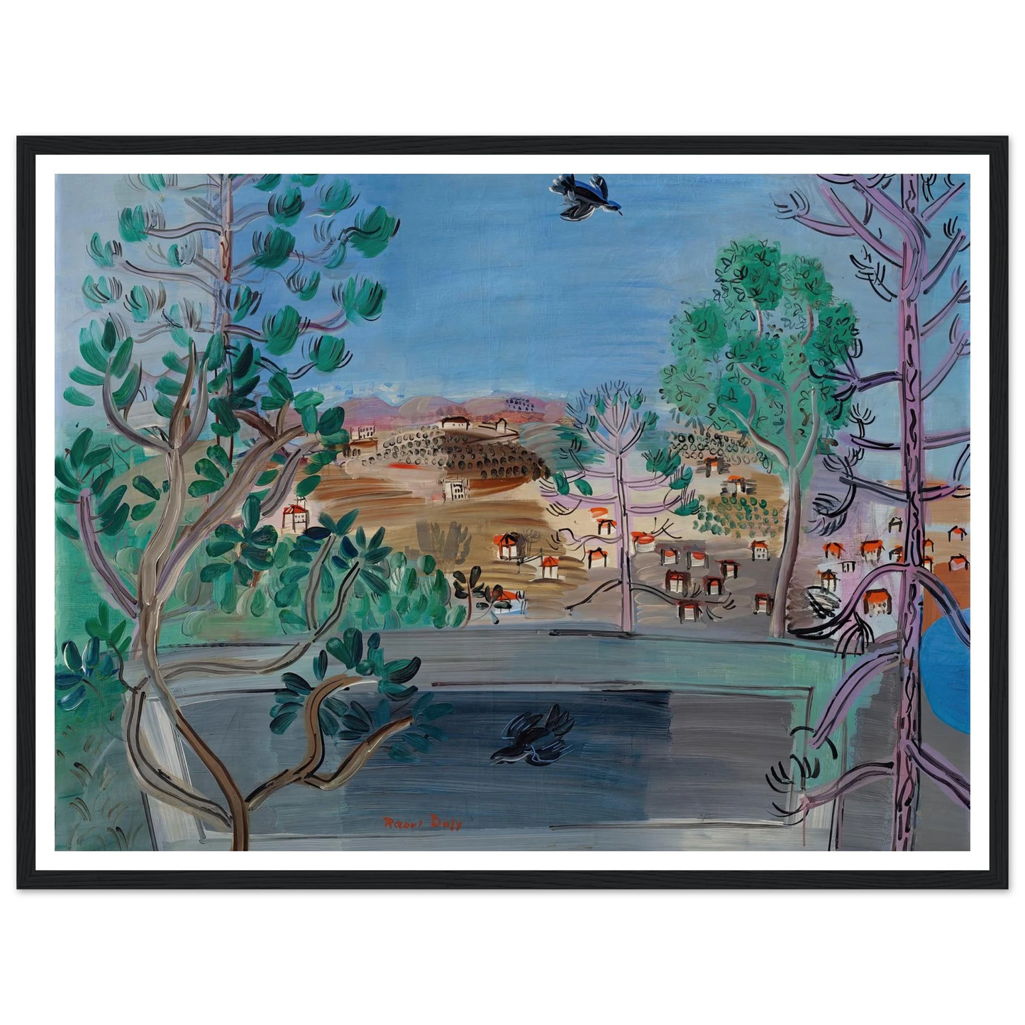 Le réservoir à Golfe-Juan, à l’oiseau (1927) Art Print | Raoul Dufy - Framed Poster - 30x40 cm / 12x16″ - Black frame