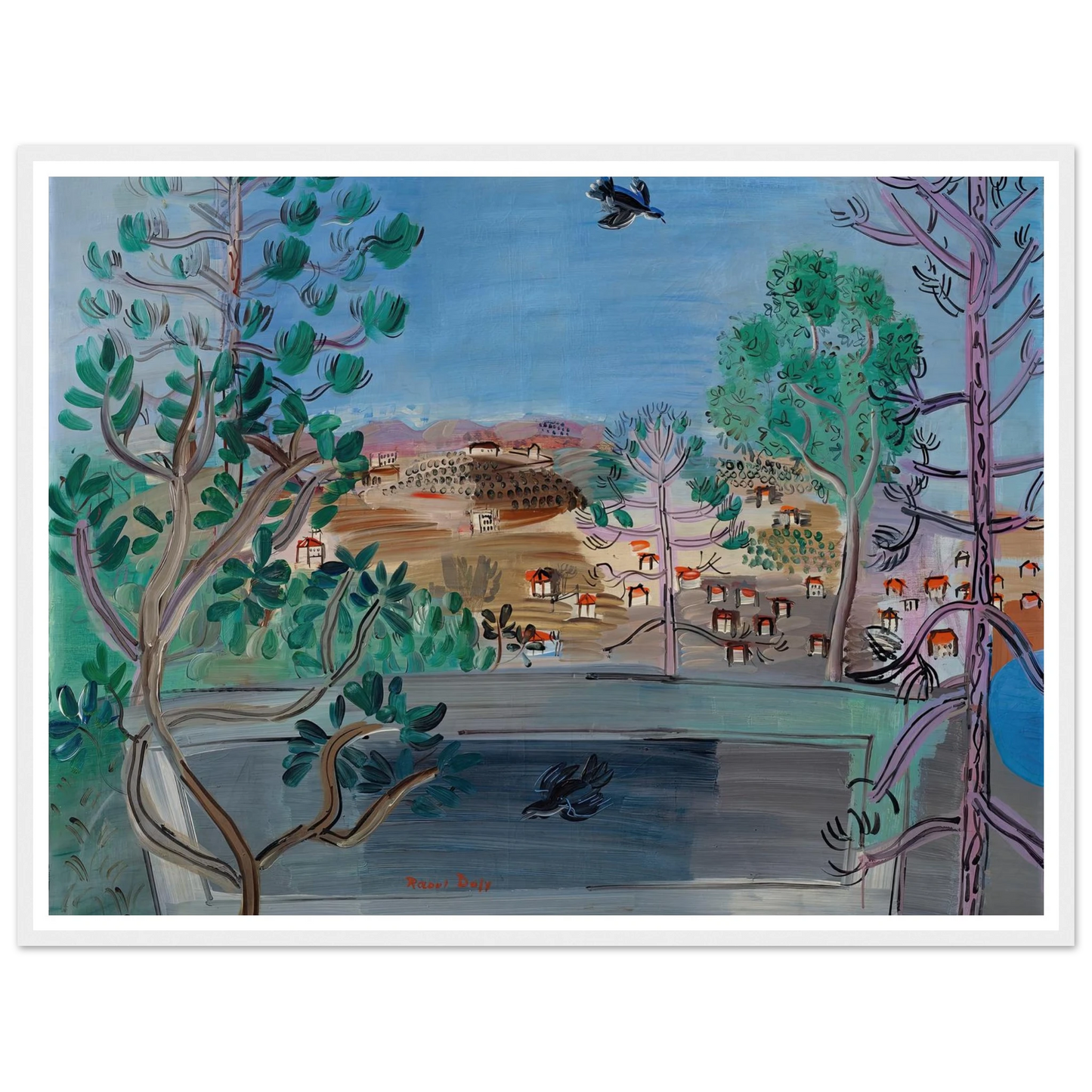 Le réservoir à Golfe-Juan, à l’oiseau (1927) Art Print | Raoul Dufy - Framed Poster - 30x40 cm / 12x16″ - Black frame