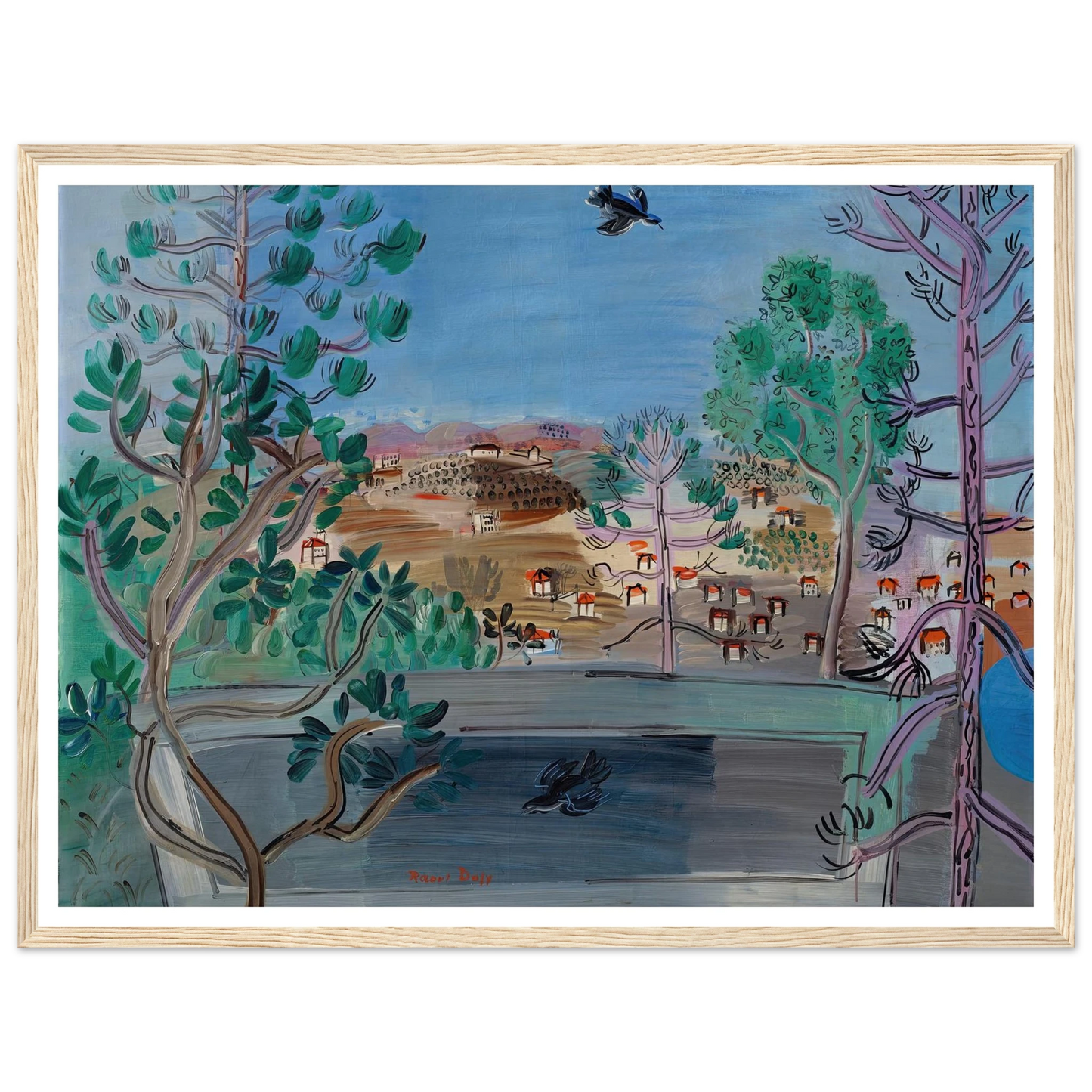 Le réservoir à Golfe-Juan, à l’oiseau (1927) Art Print | Raoul Dufy - Framed Poster - 30x40 cm / 12x16″ - Black frame